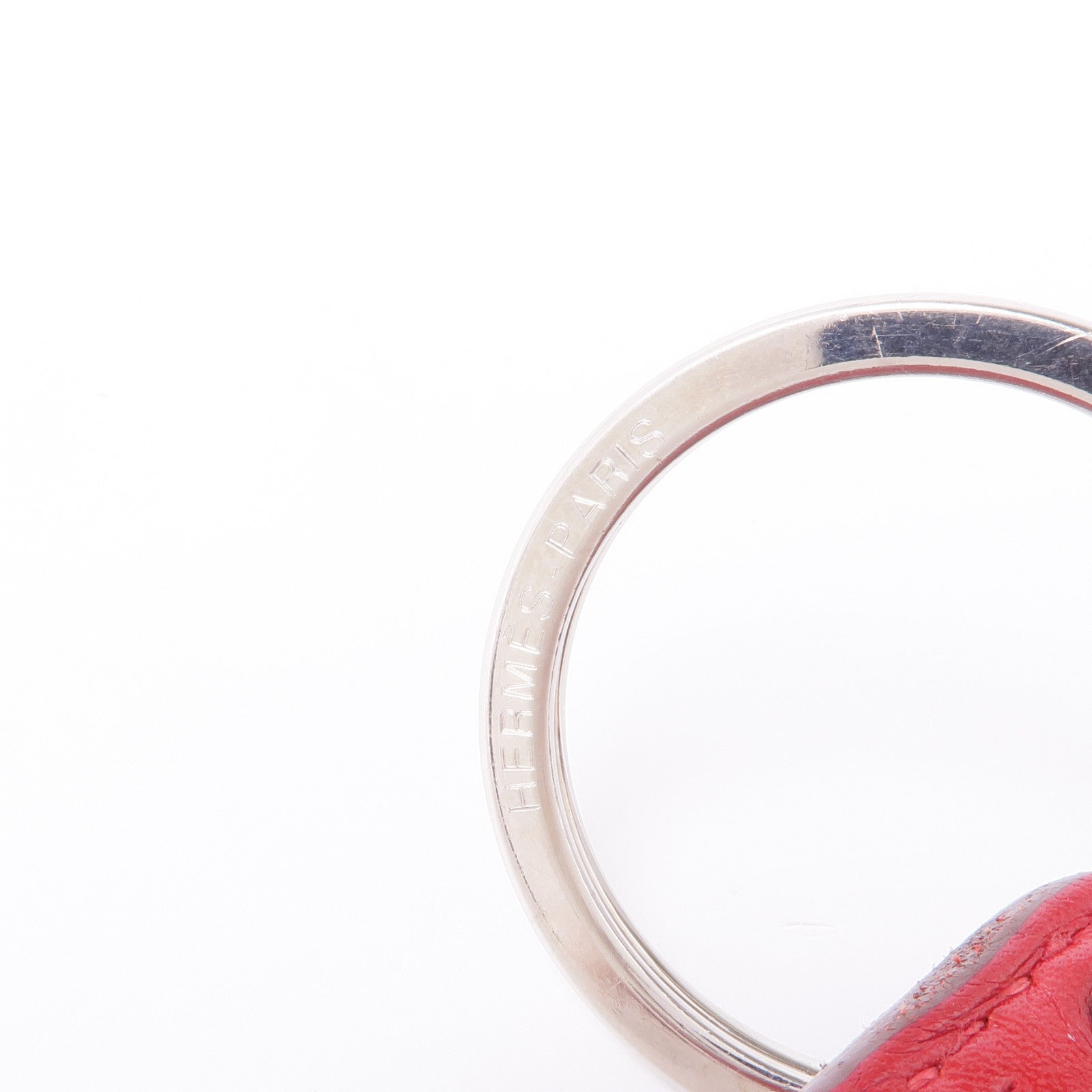 HERMES Swift皮革Charm銀扣掛飾Red