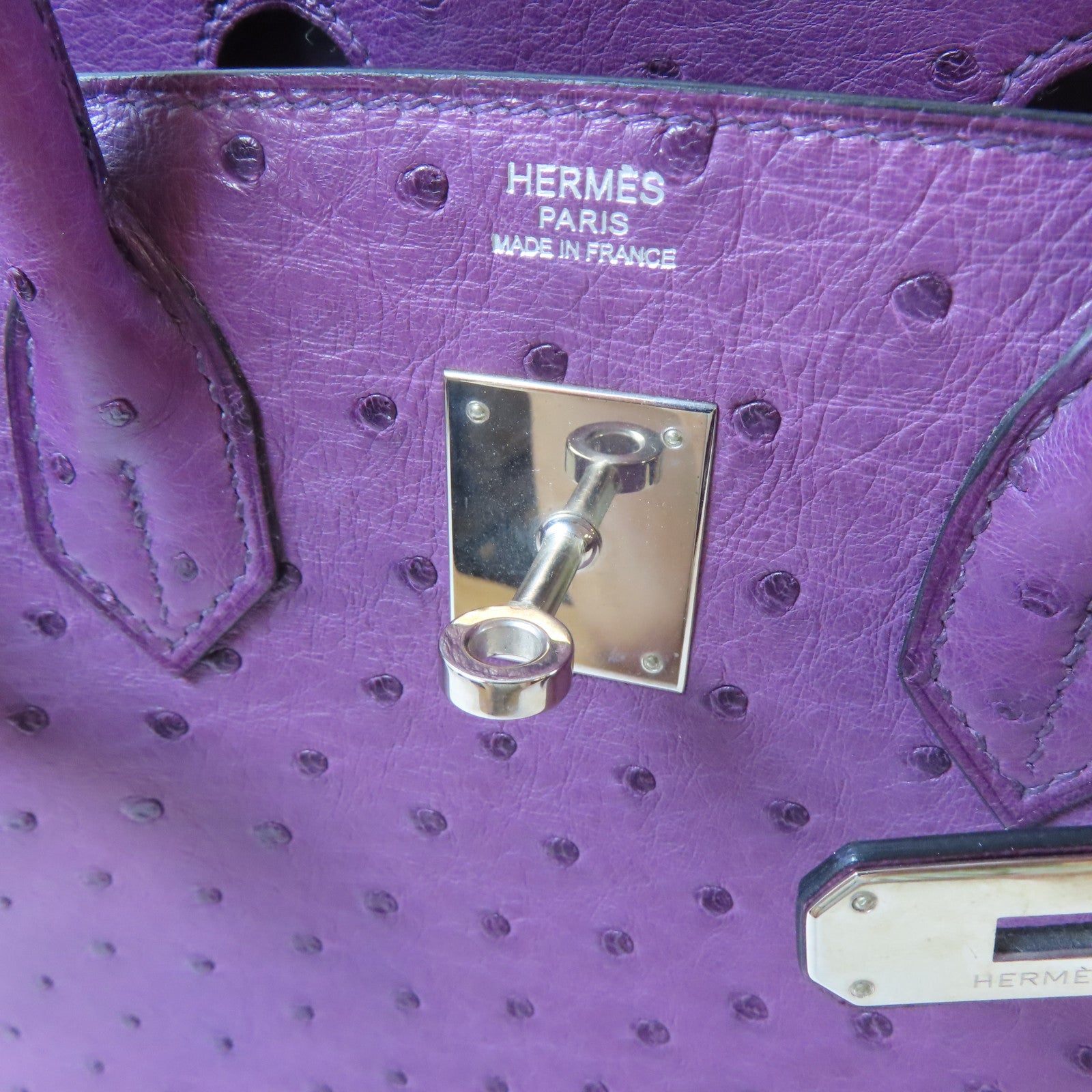 HERMES 【激減優惠】鴕鳥皮革Birkin 30銀扣手挽袋Iris/藍紫色