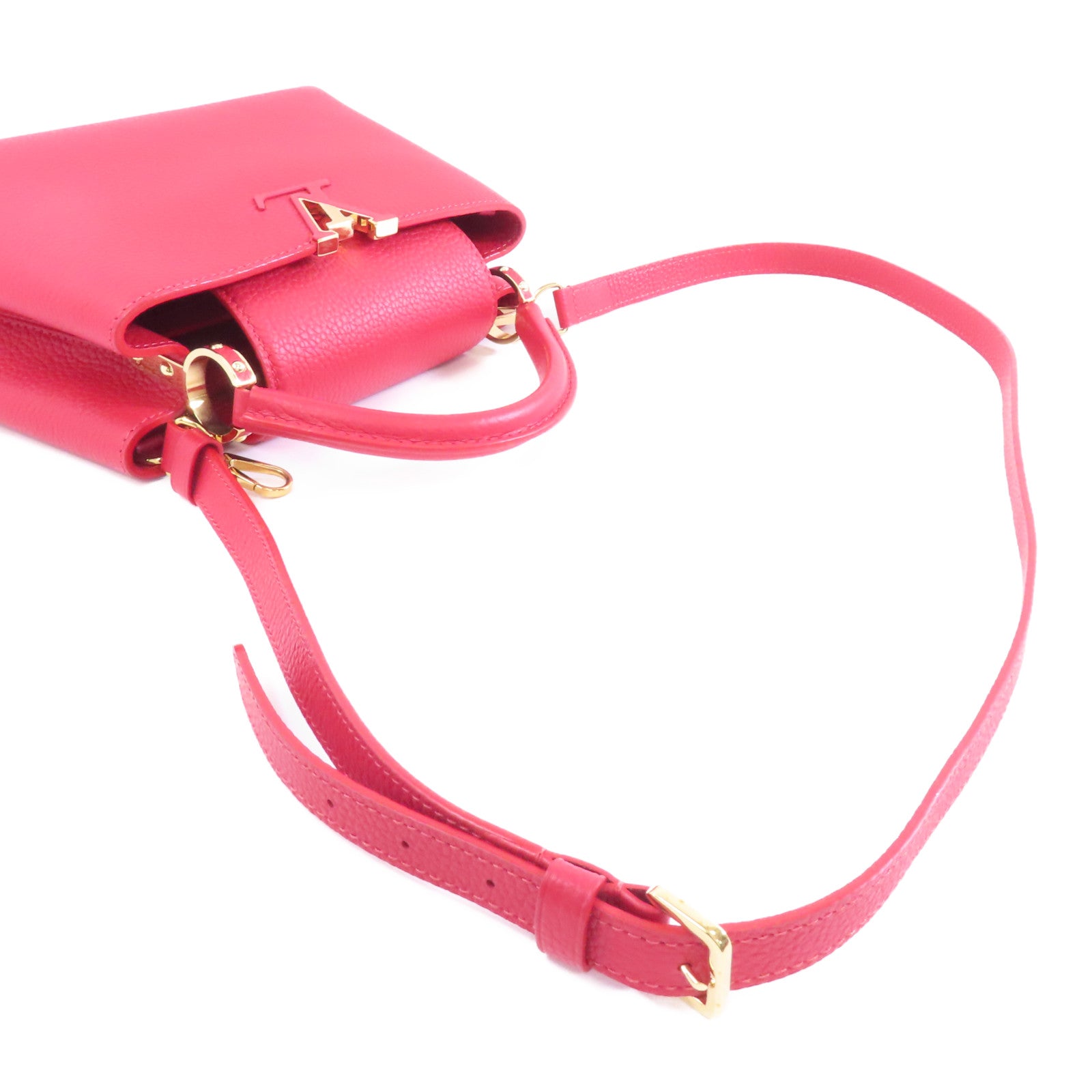 LOUIS VUITTON Taurillon Capucines BB金扣手挽肩背兩用袋紅色