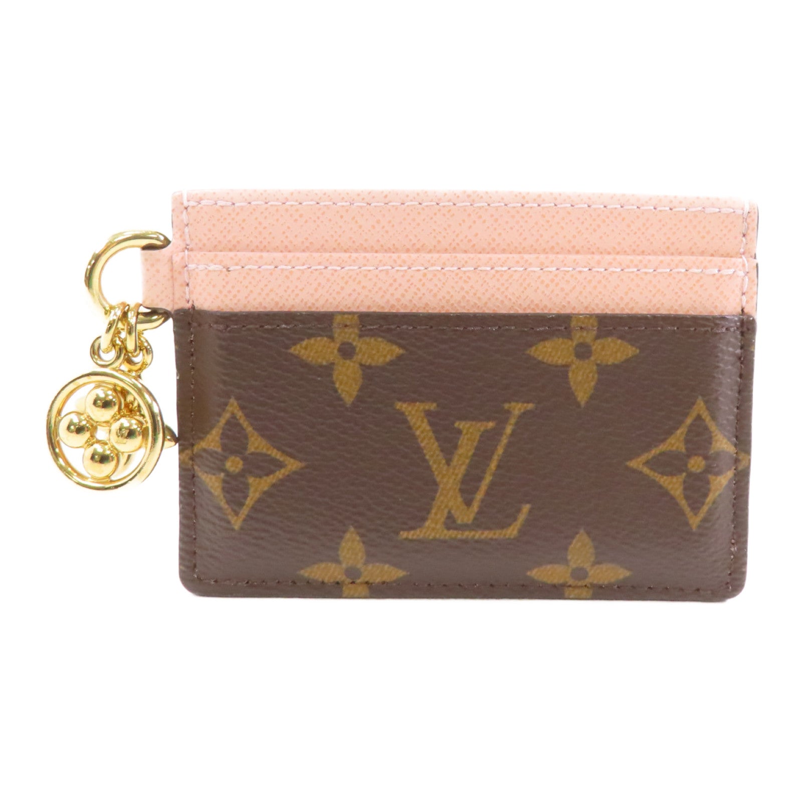 LOUIS VUITTON Monogram Card Case金扣卡片套棕色/粉紅色
