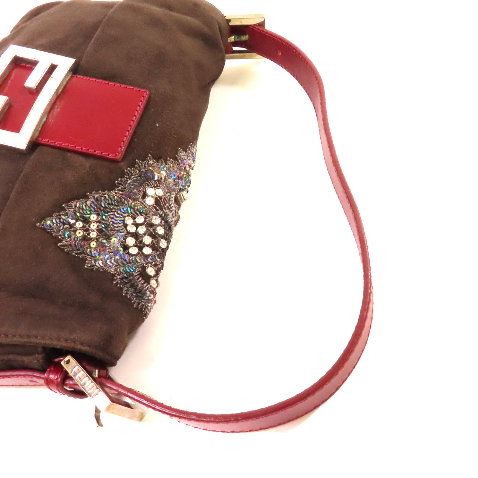 FENDI 麂皮皮革Mamma Bucke Hand Bag銀扣手挽袋啡色