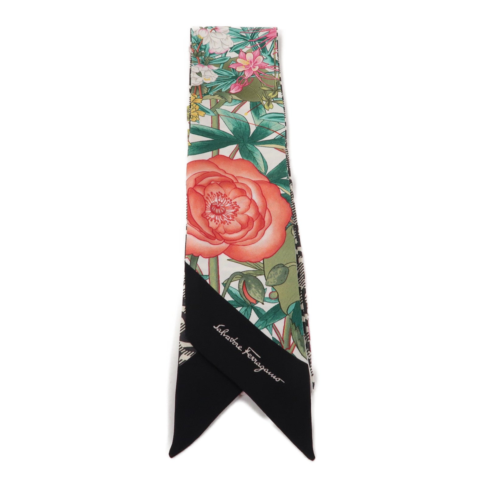 Salvatore Ferragamo 【激減優惠】絲質Scarf絲巾白色/黑色