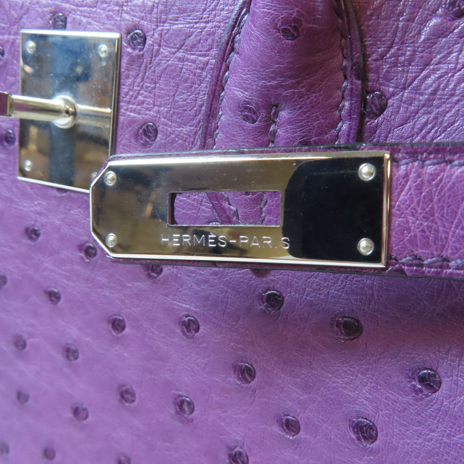 HERMES 【激減優惠】鴕鳥皮革Birkin 30銀扣手挽袋Iris/藍紫色