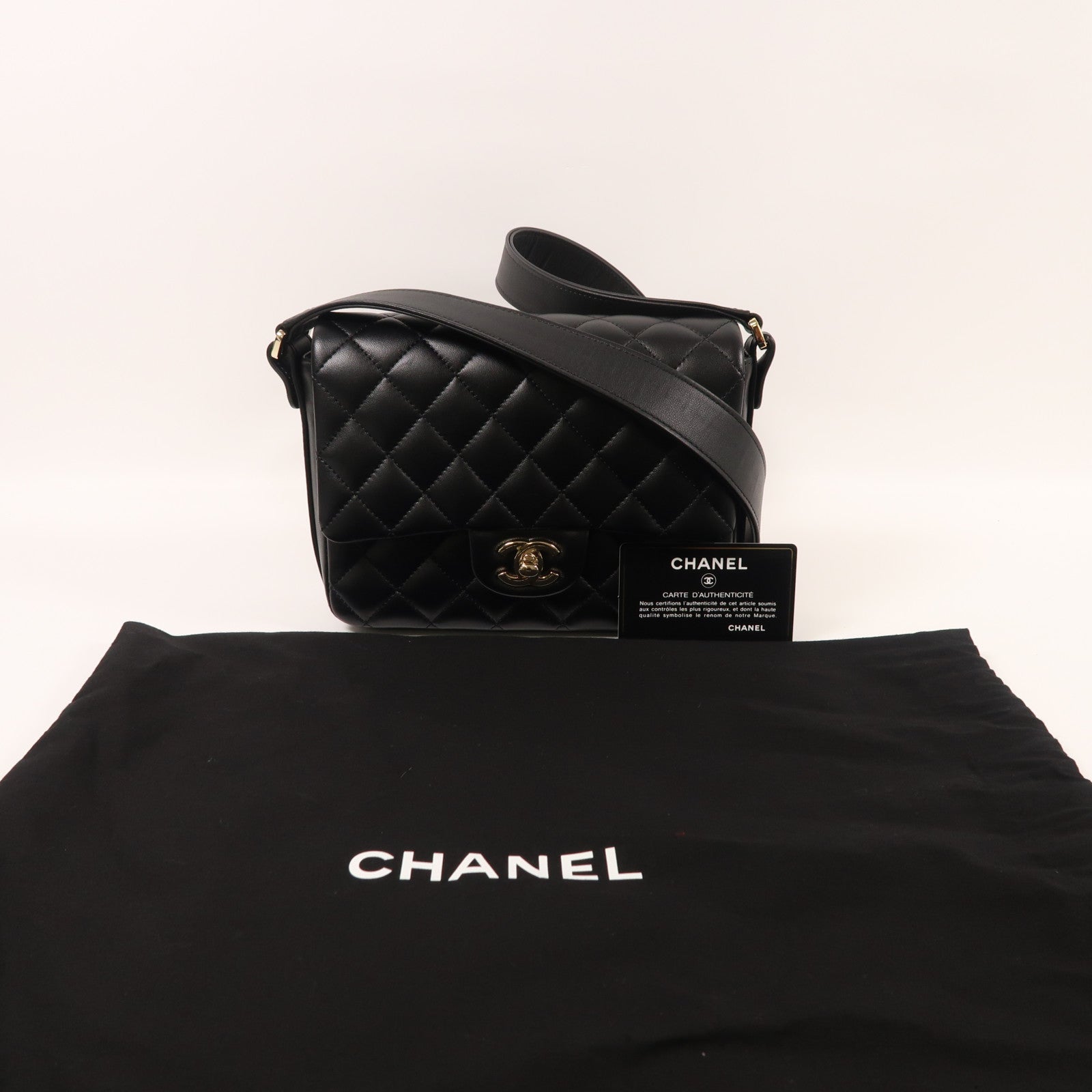 CHANEL CC GHW Shoulder Bag Lambskin Leather Black