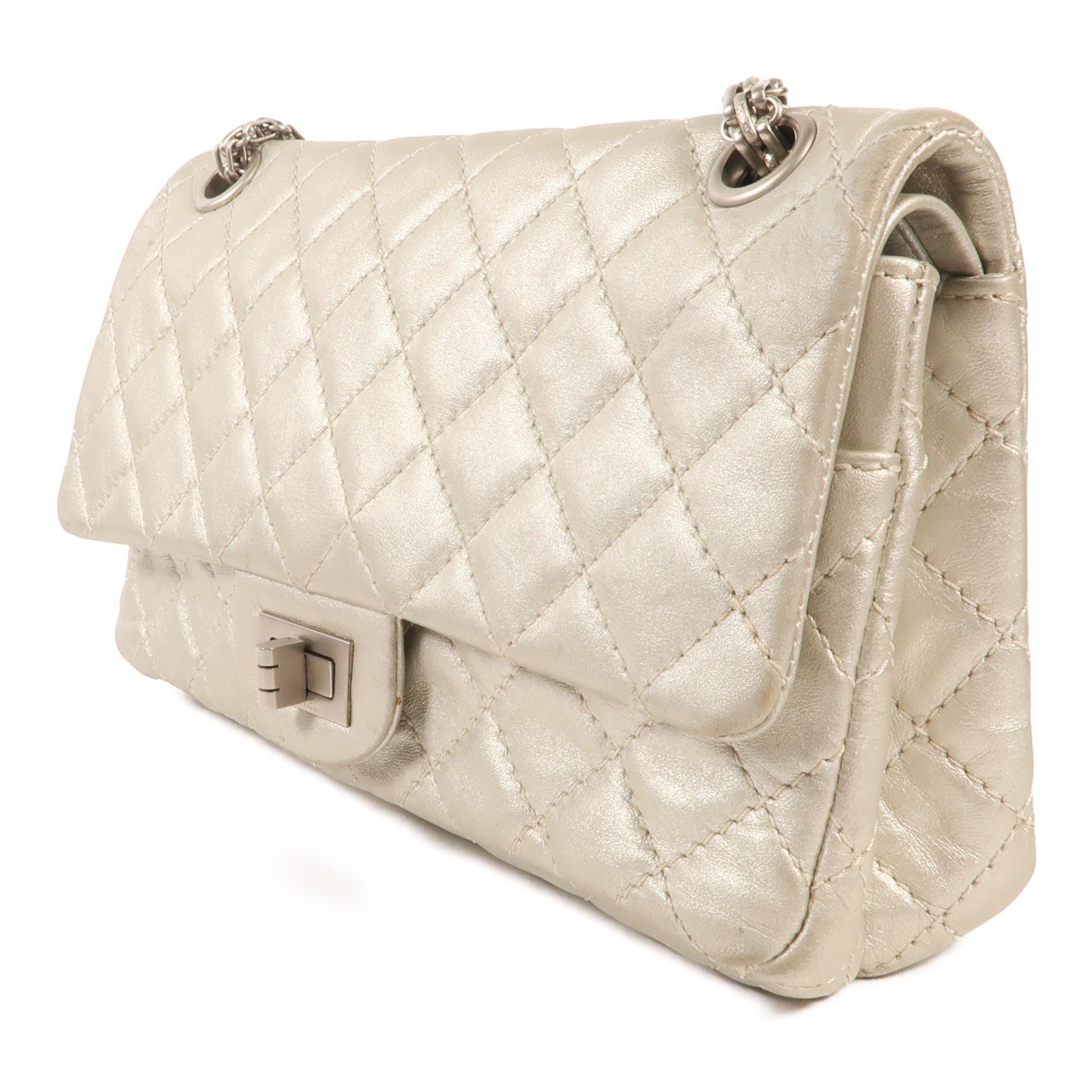 CHANEL 牛皮皮革2.55銀扣鏈帶肩背袋