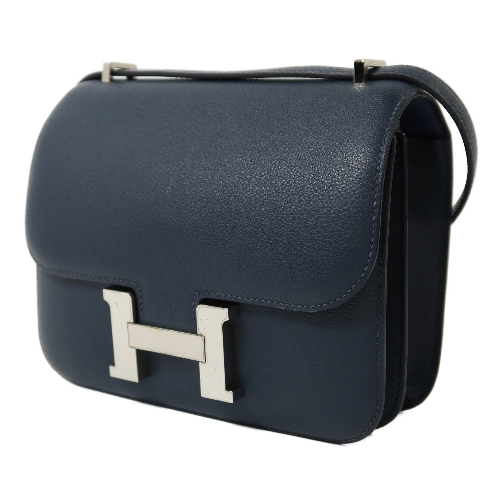 HERMES Evercolor皮革Constance Mini銀扣肩背袋Bleu de Malte