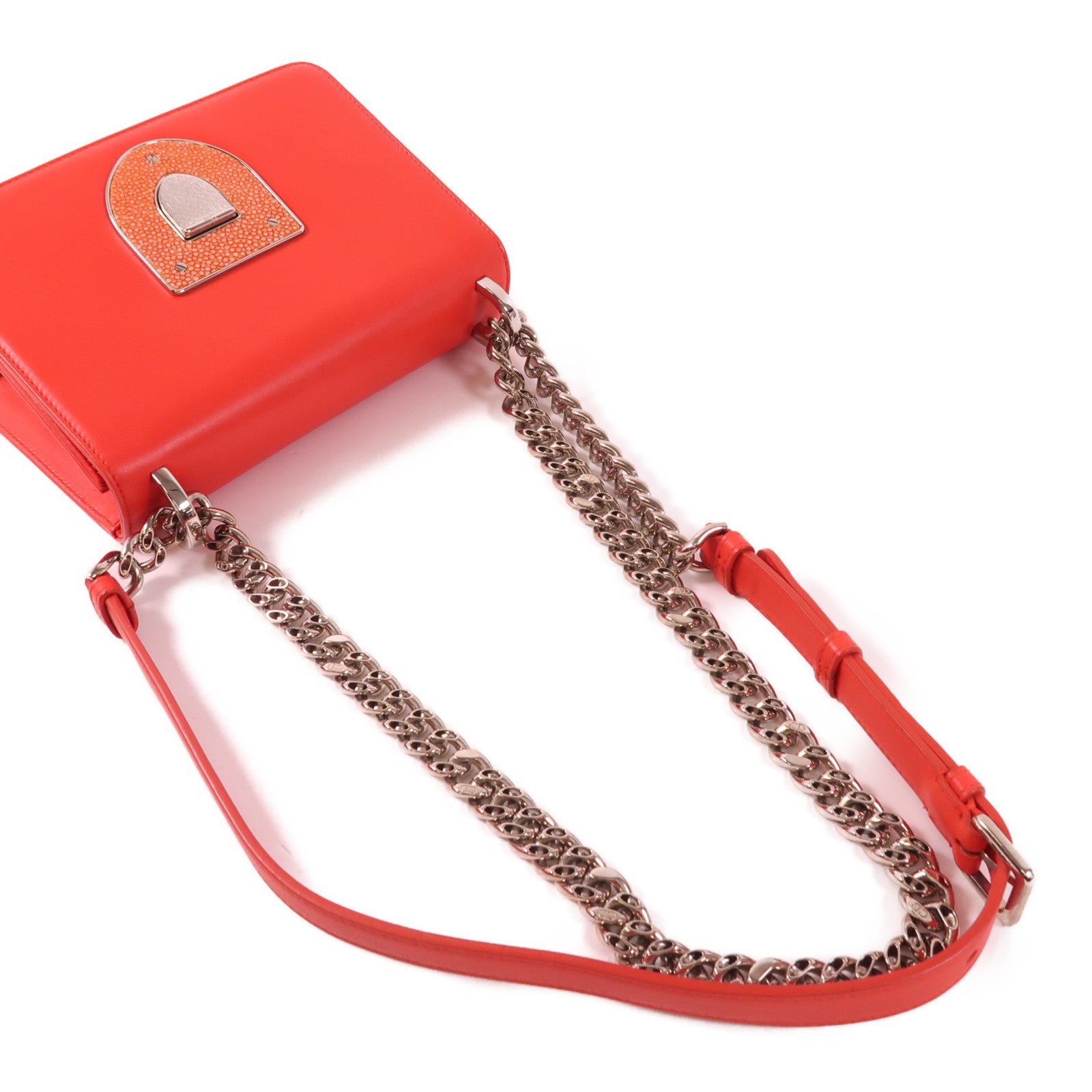 Dior 魔鬼魚皮革/牛皮皮革Chain Shoulder Bag銀扣鏈帶肩背袋