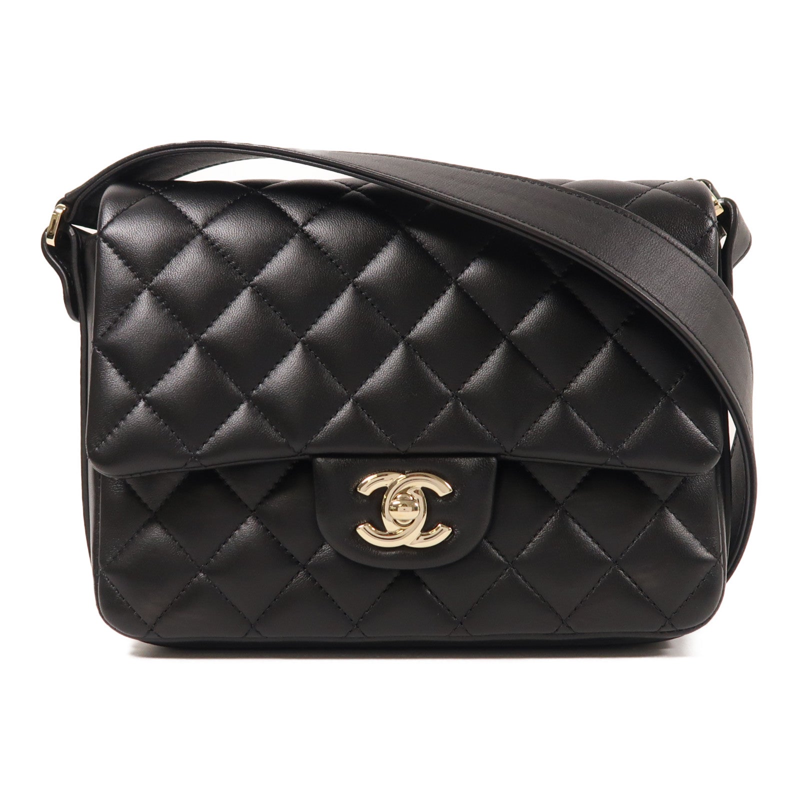 CHANEL CC GHW Shoulder Bag Lambskin Leather Black