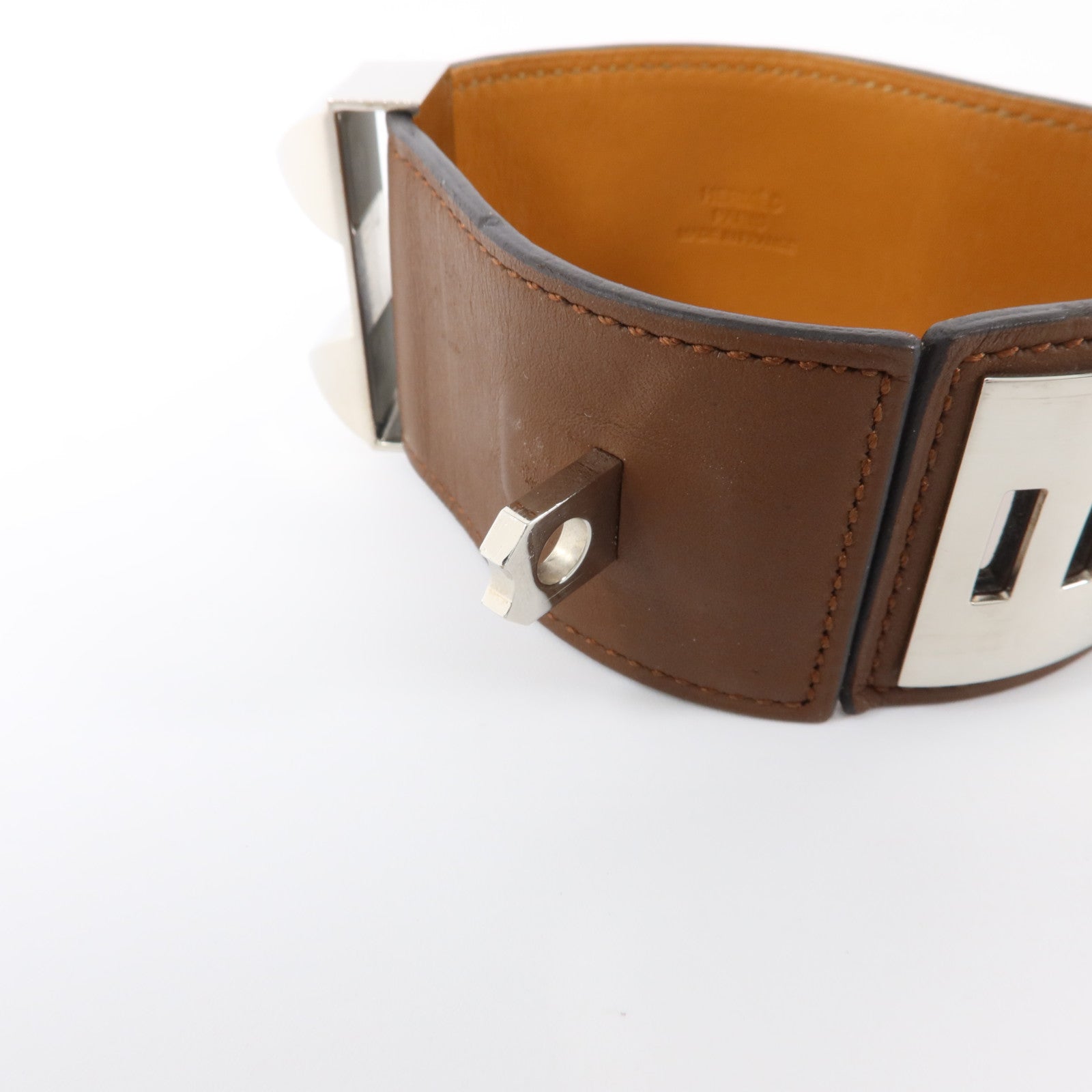 HERMES Barenia皮革Collier De Chien銀扣手鐲