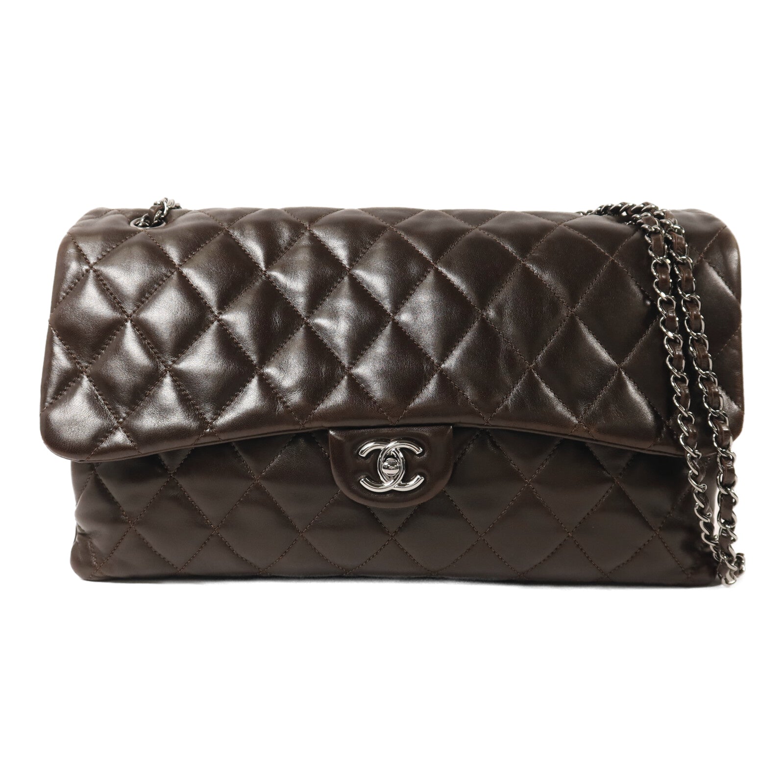 CHANEL 羊皮皮革Chain Shoulder銀扣鏈帶肩背袋