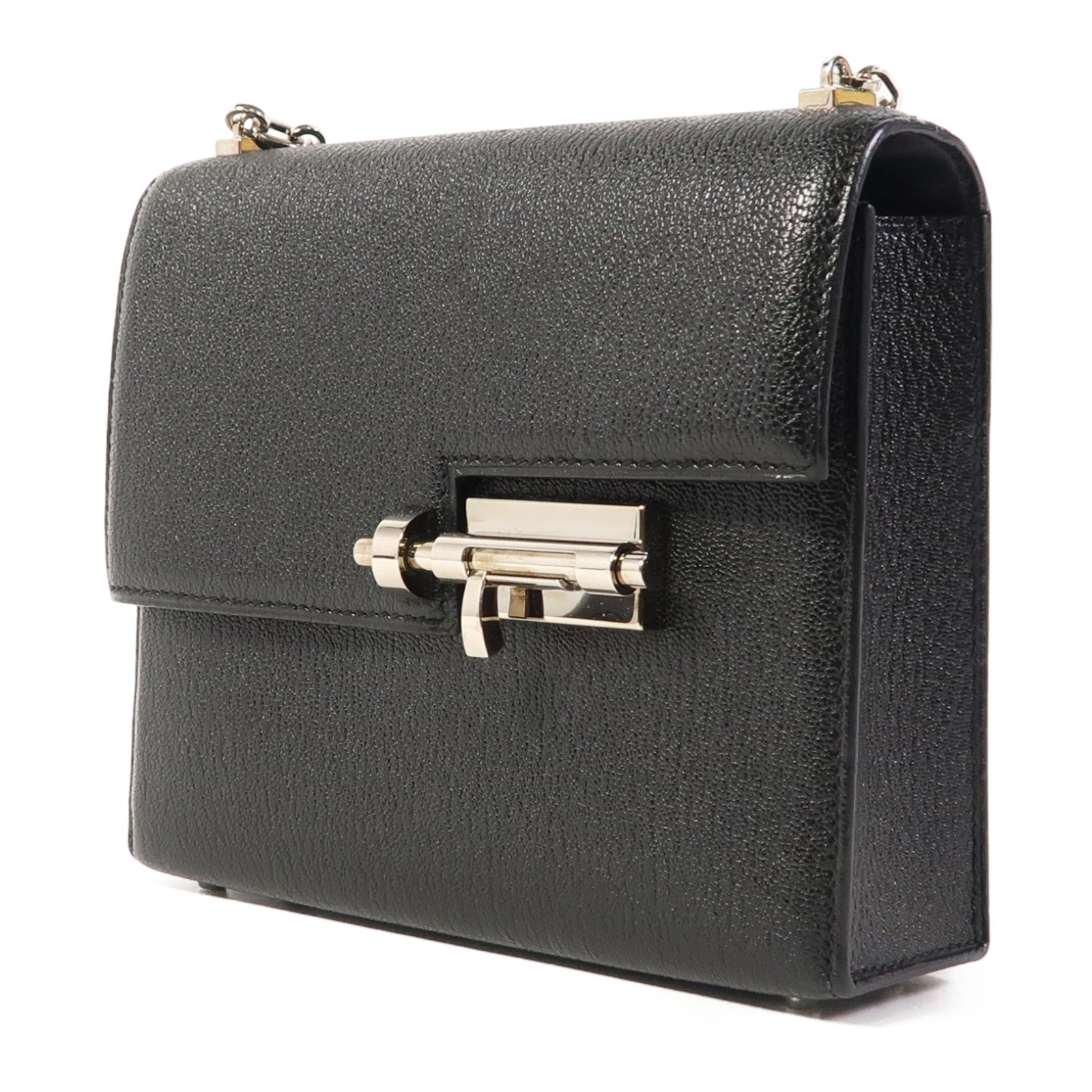 HERMES Chevre皮革Mini Verrou銀扣鏈帶肩背袋