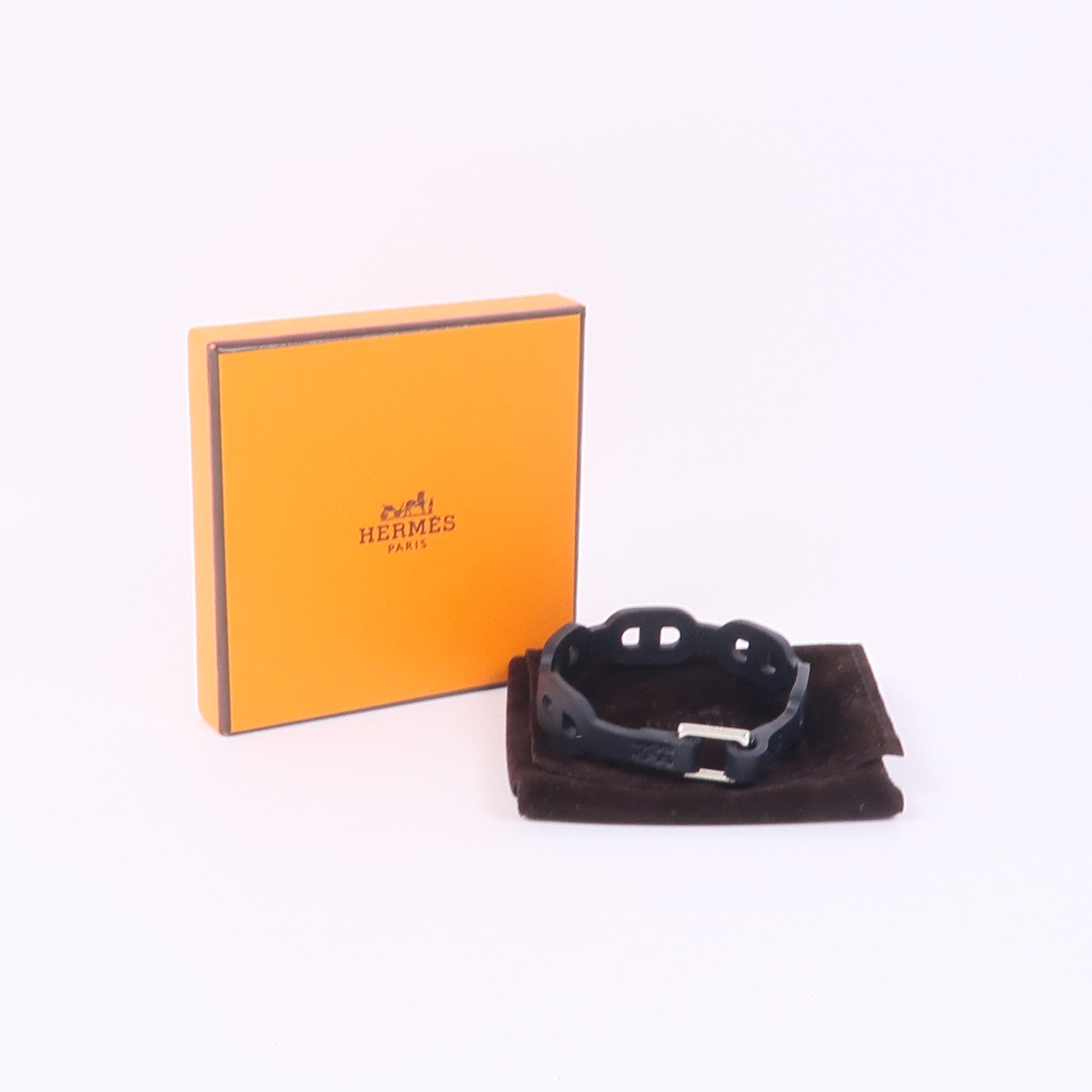 HERMES Swift皮革Bracelet銀扣手鐲Noir
