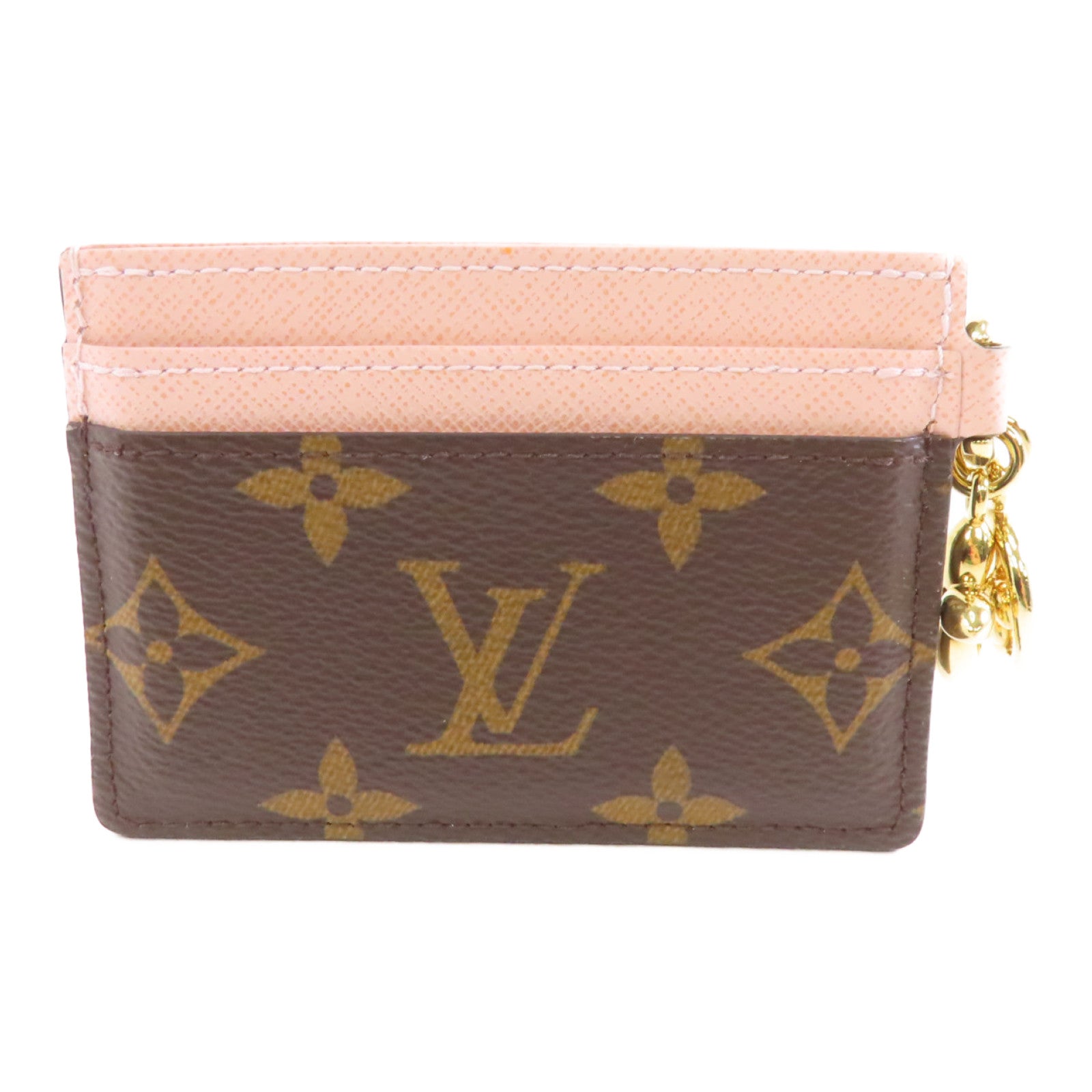 LOUIS VUITTON Monogram Card Case金扣卡片套棕色/粉紅色