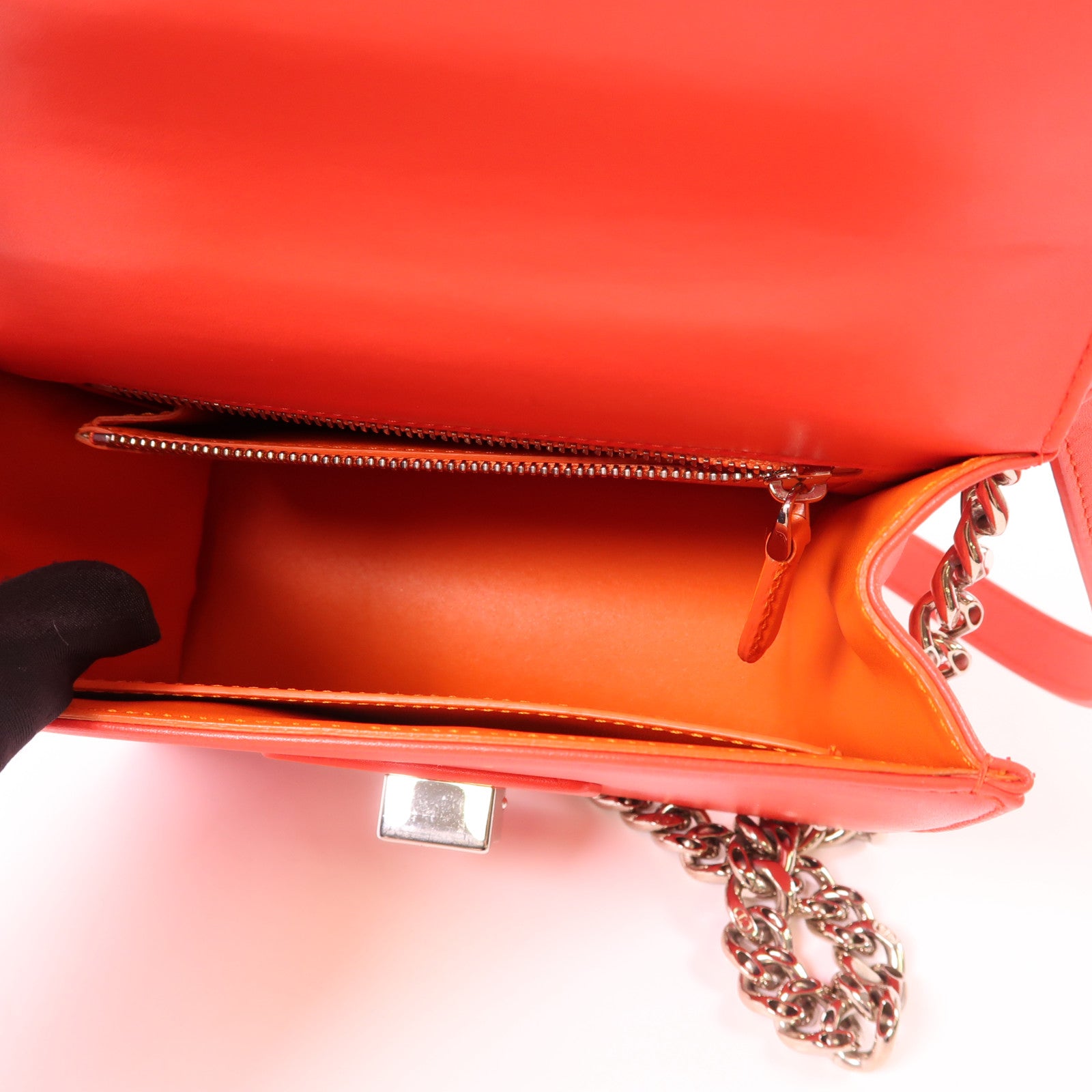 Dior 魔鬼魚皮革/牛皮皮革Chain Shoulder Bag銀扣鏈帶肩背袋