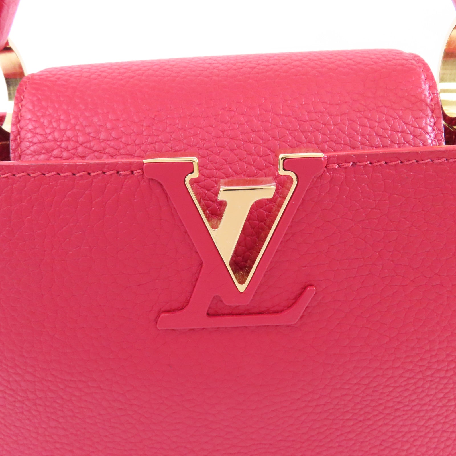 LOUIS VUITTON Taurillon Capucines BB金扣手挽肩背兩用袋紅色