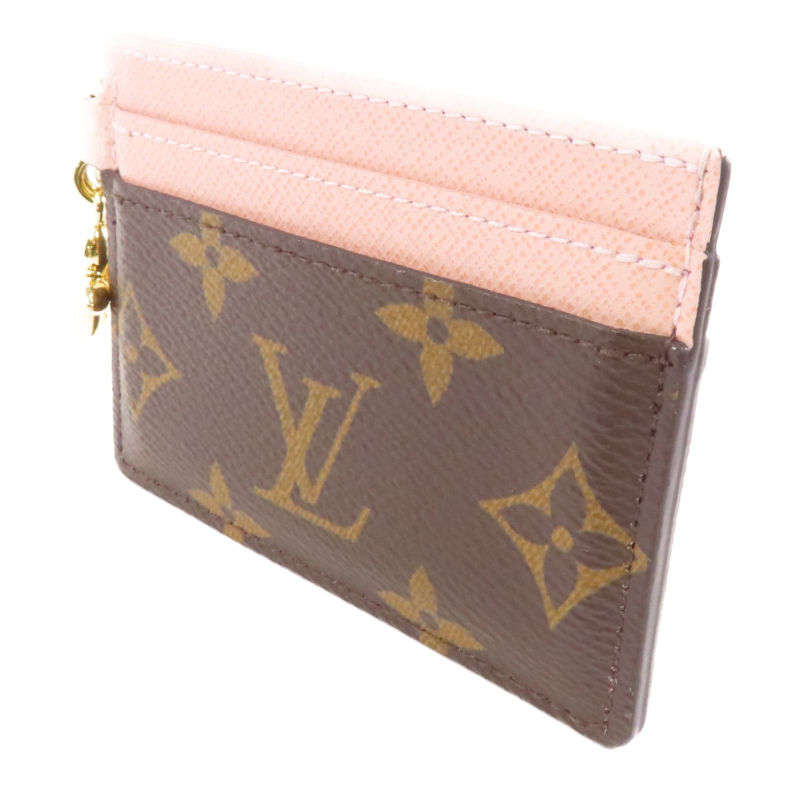 LOUIS VUITTON Monogram Card Case金扣卡片套棕色/粉紅色