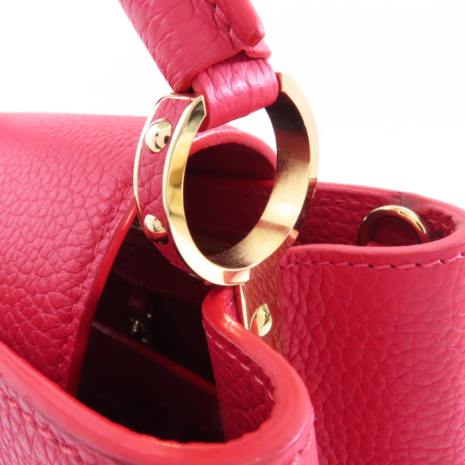 LOUIS VUITTON Taurillon Capucines BB金扣手挽肩背兩用袋紅色