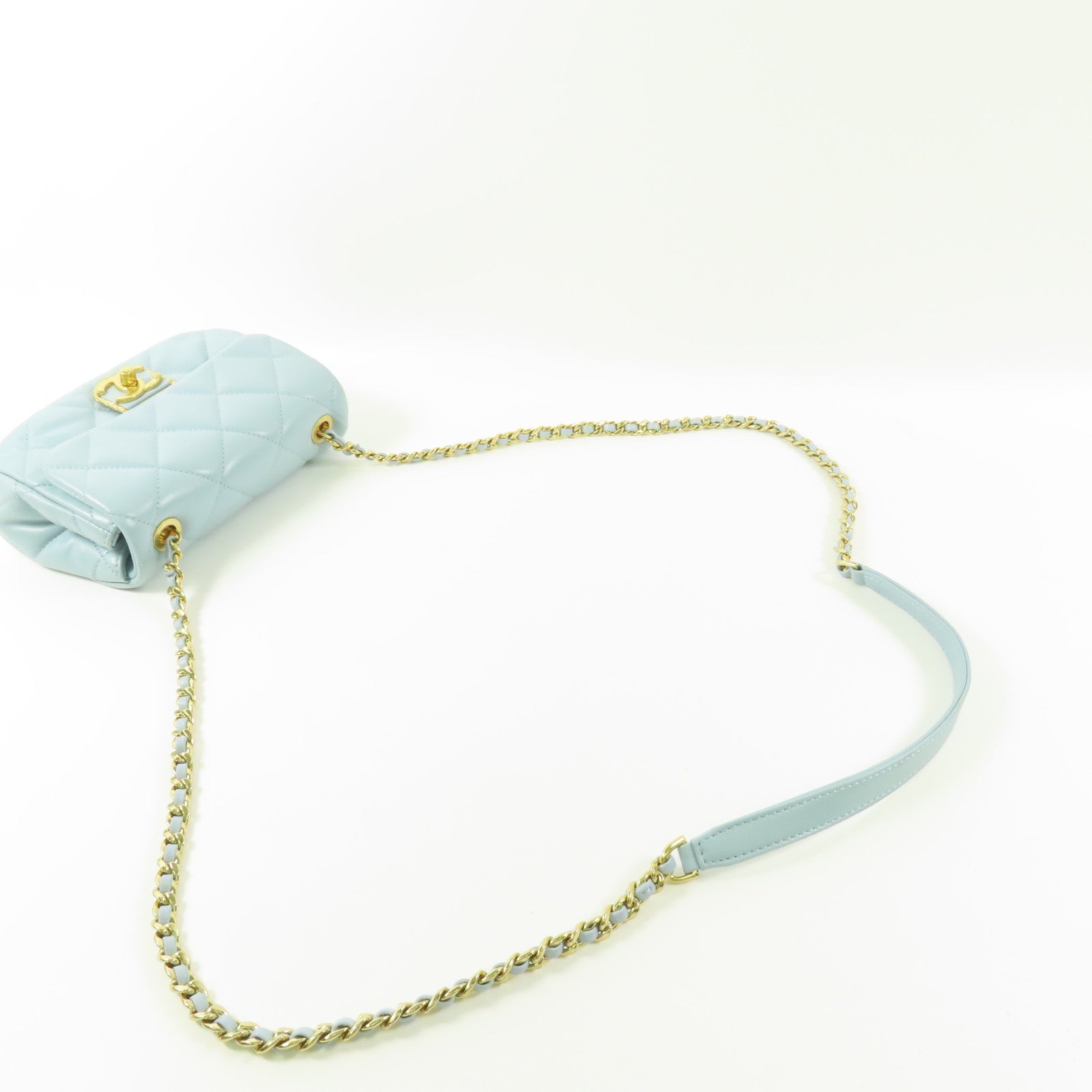 CHANEL CC GHW Mini Flap Bag Chain Shoulder Bag AS3473 Lambskin Leather Blue