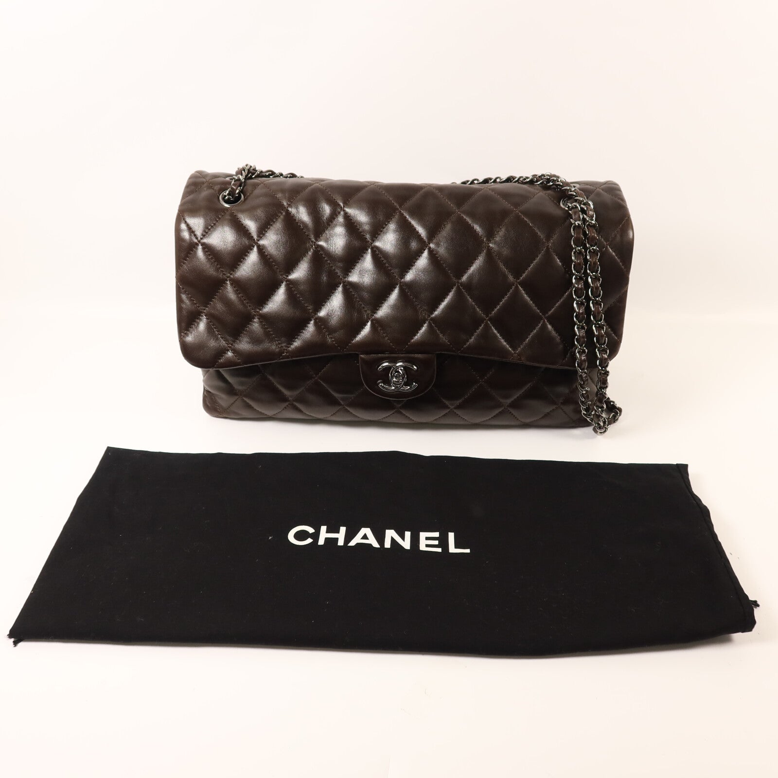 CHANEL 羊皮皮革Chain Shoulder銀扣鏈帶肩背袋