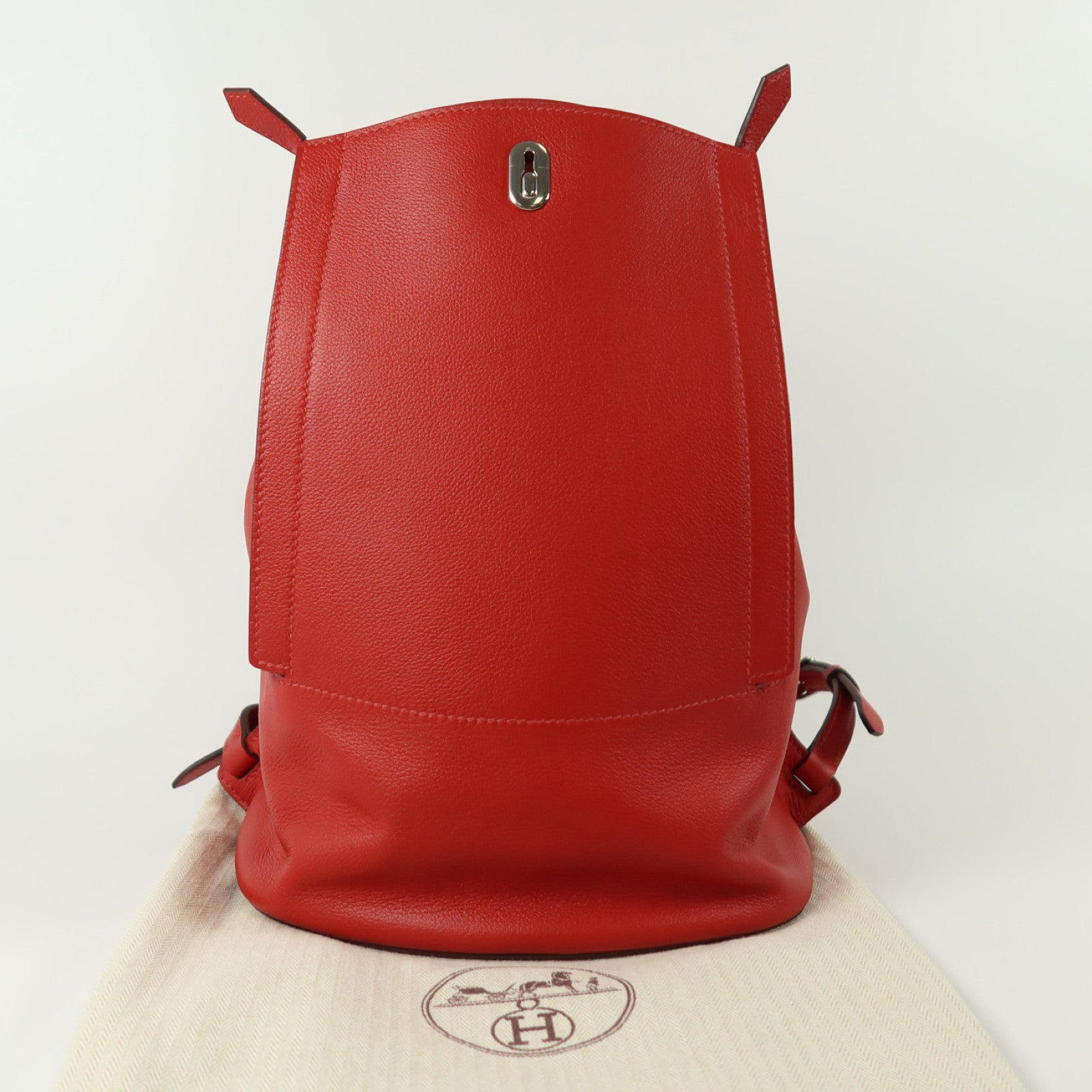 HERMES Evercolor皮革Sac A Dos GR24銀扣背包Rouge Piment