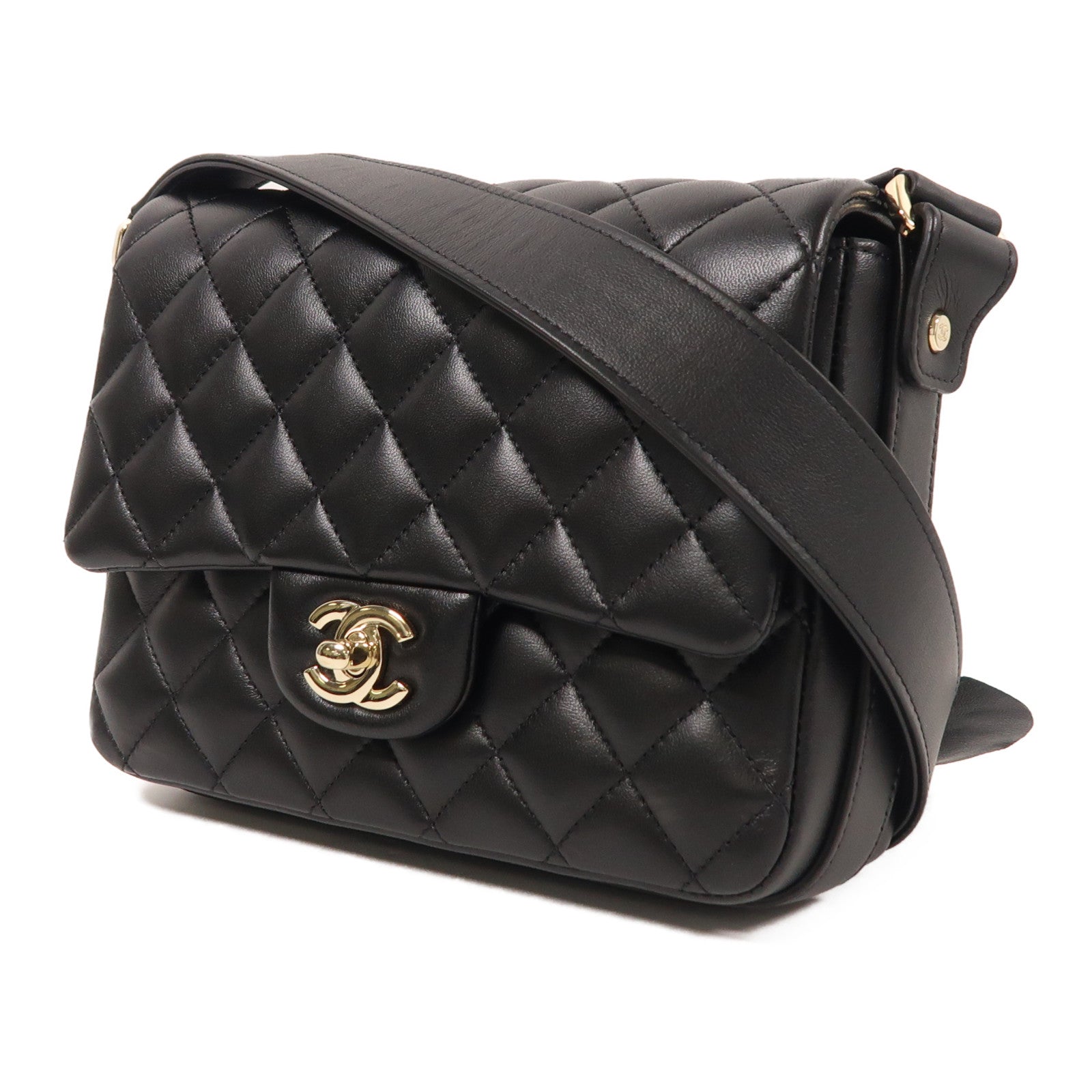 CHANEL CC GHW Shoulder Bag Lambskin Leather Black