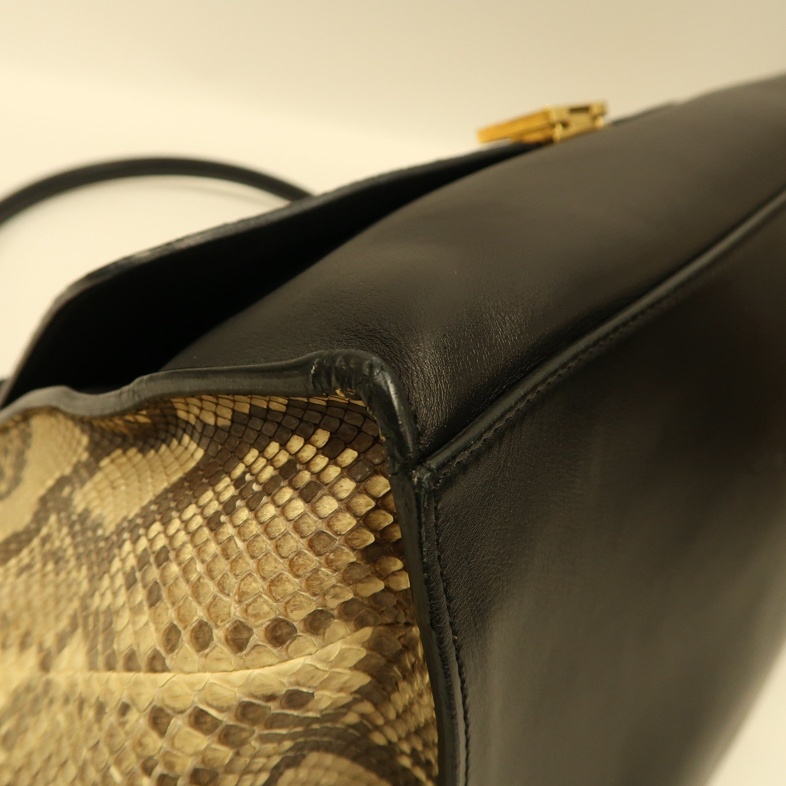 CELINE 牛皮/蛇皮皮革Trapeze Large金扣手挽袋黑色/啡色