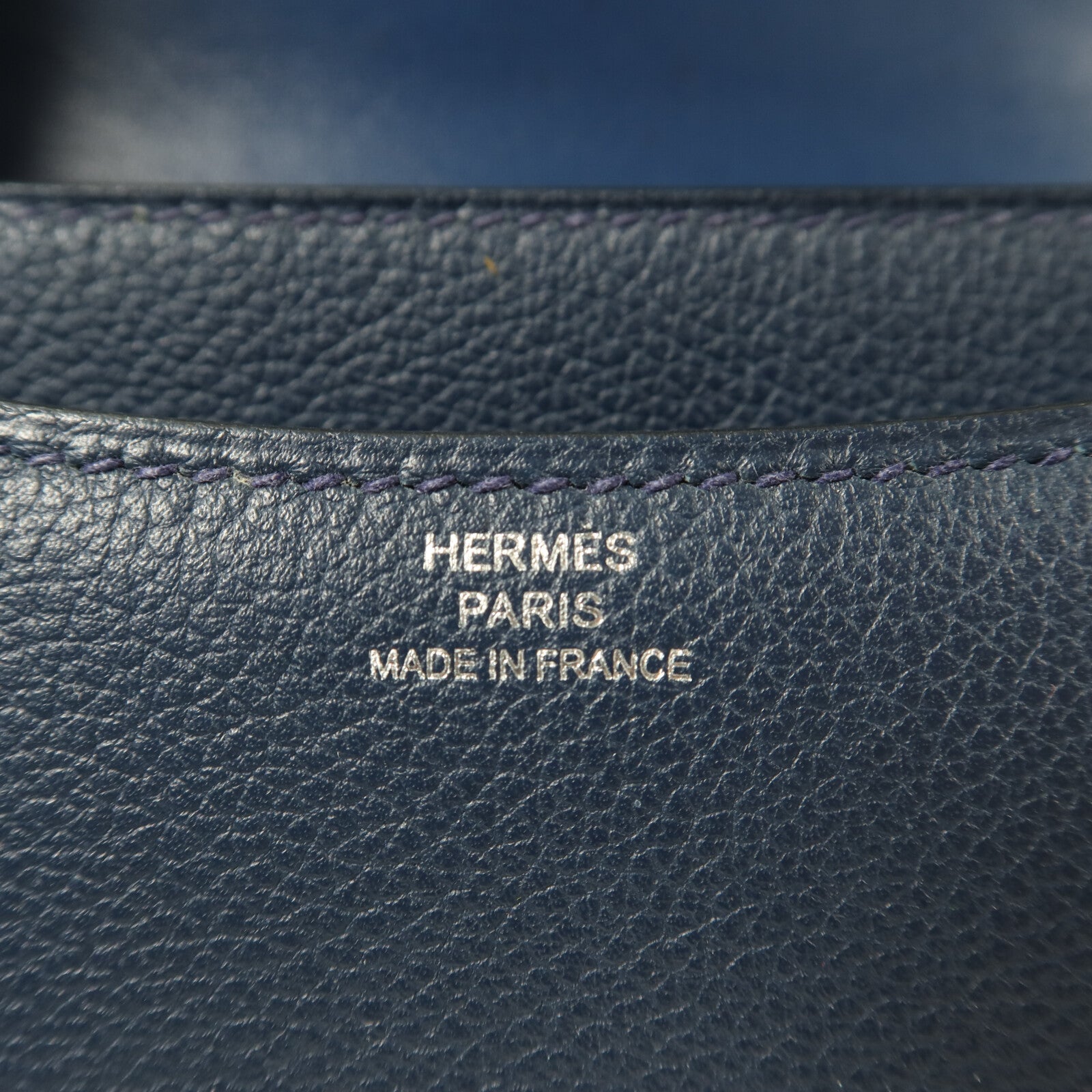 HERMES Evercolor皮革Constance Mini銀扣肩背袋Bleu de Malte