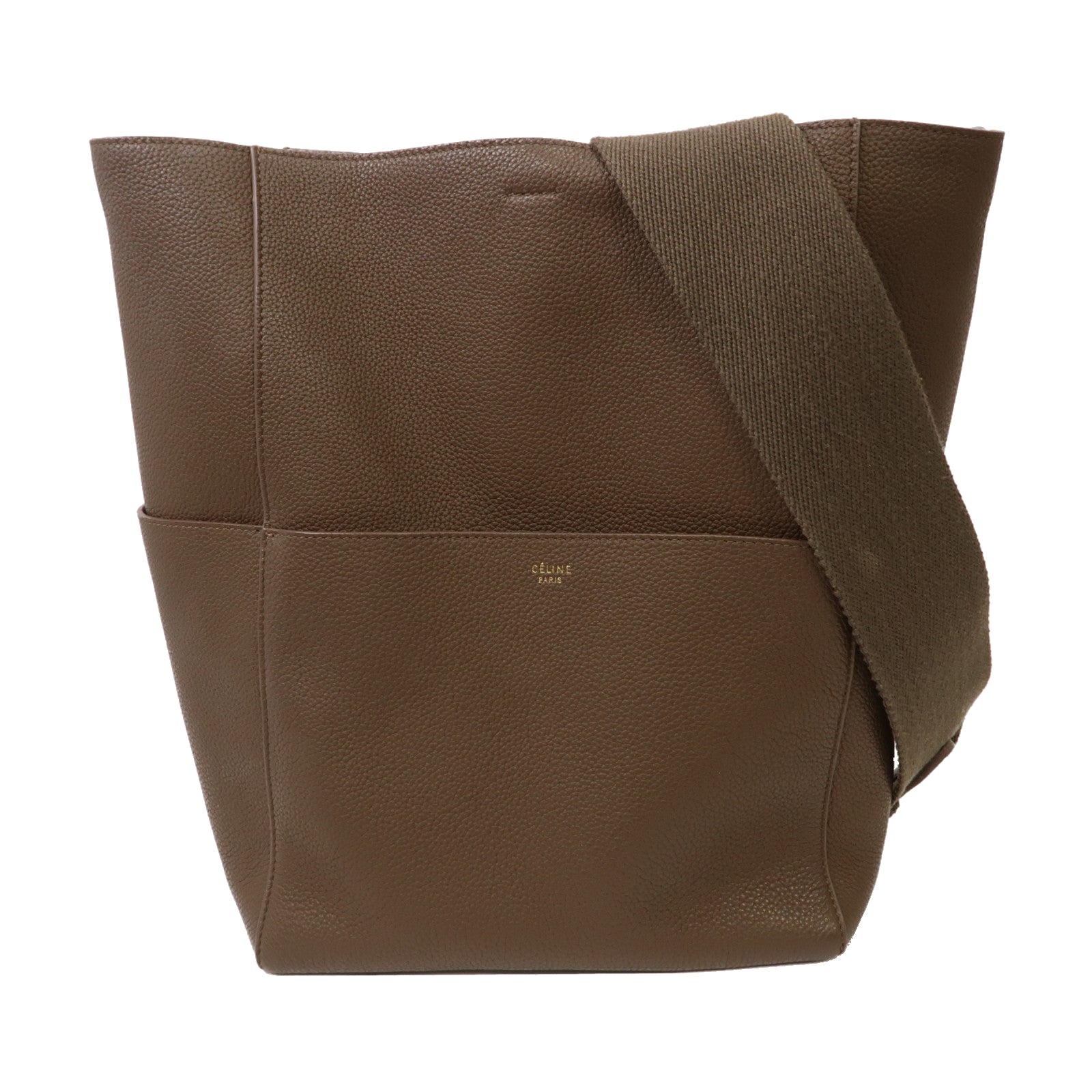 CELINE 牛皮皮革Sangle Bucket金扣肩背袋啡色