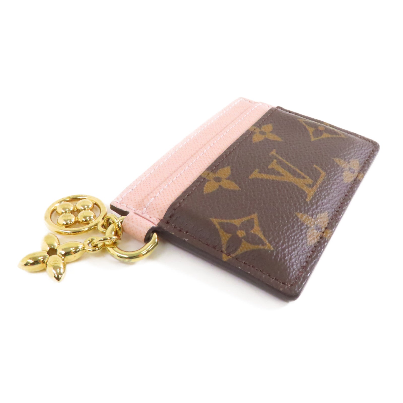 LOUIS VUITTON Monogram Card Case金扣卡片套棕色/粉紅色