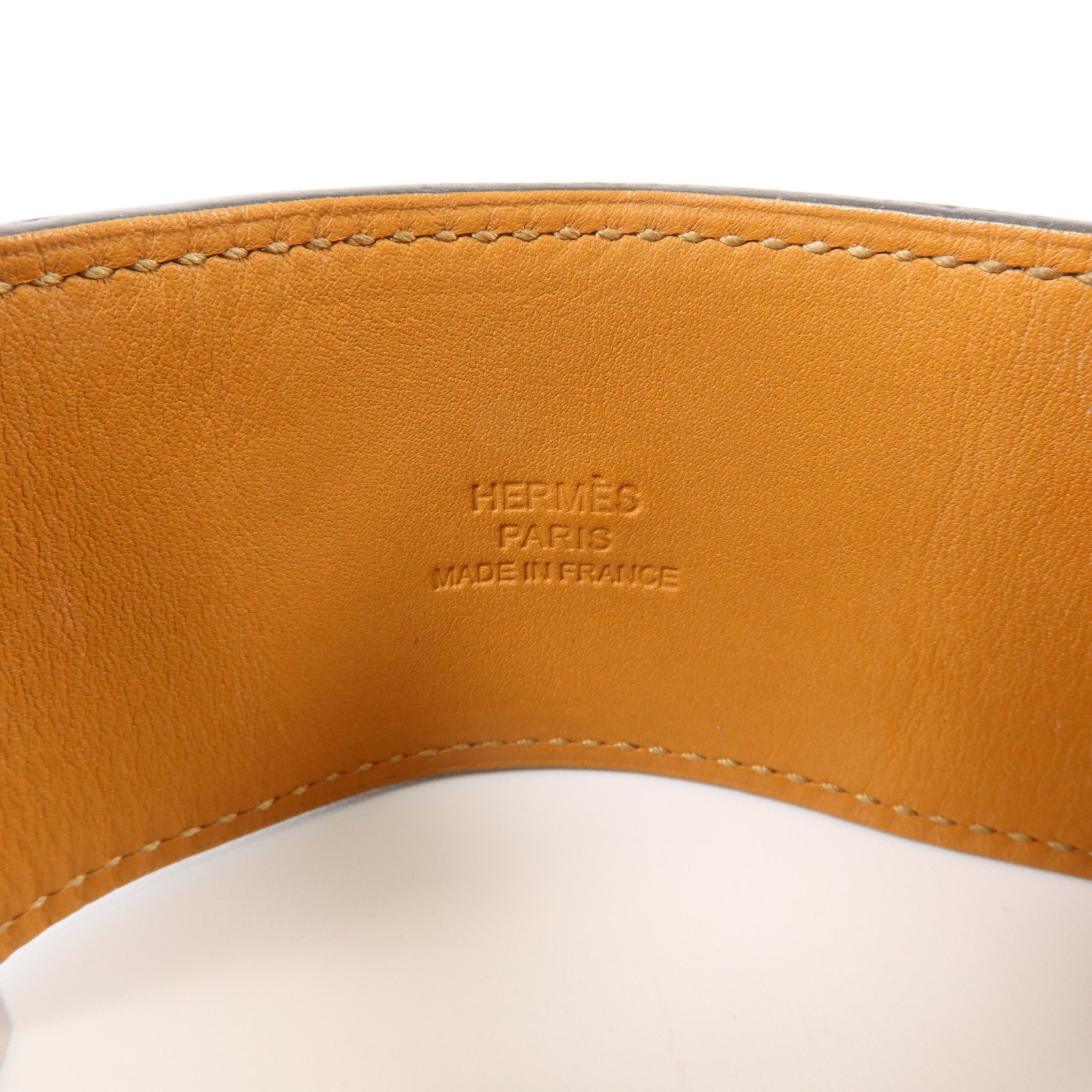 HERMES Barenia皮革Collier De Chien銀扣手鐲