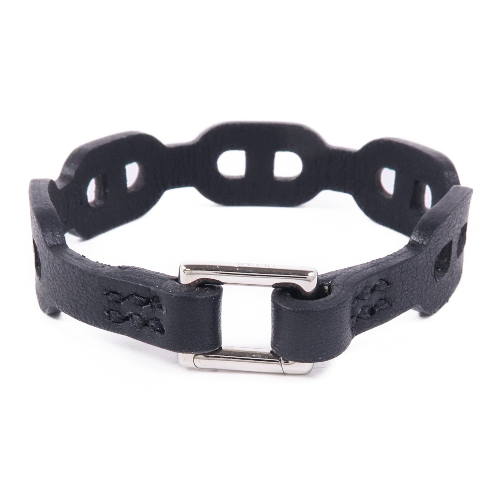 HERMES Swift皮革Bracelet銀扣手鐲Noir