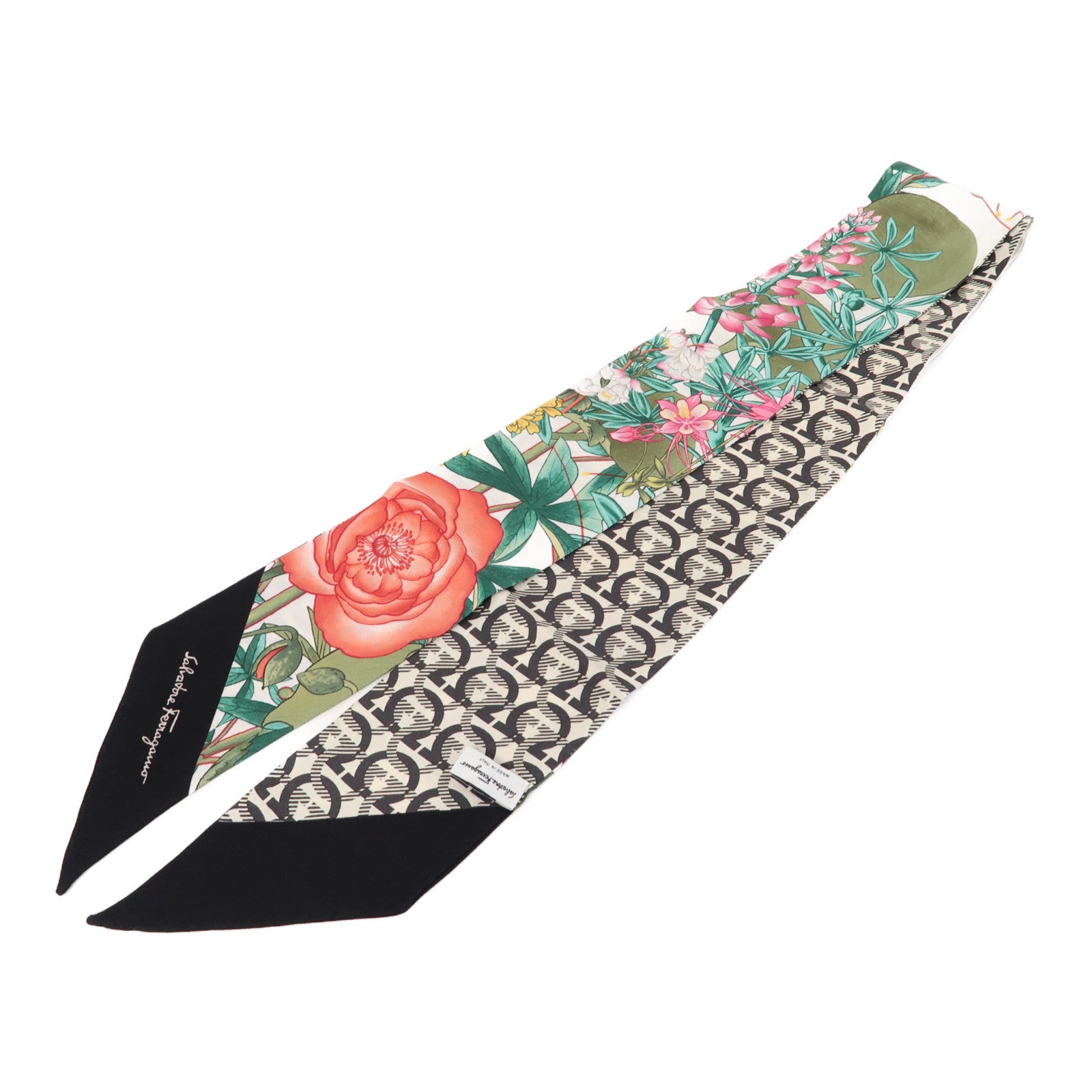 Salvatore Ferragamo 【激減優惠】絲質Scarf絲巾黑色/白色