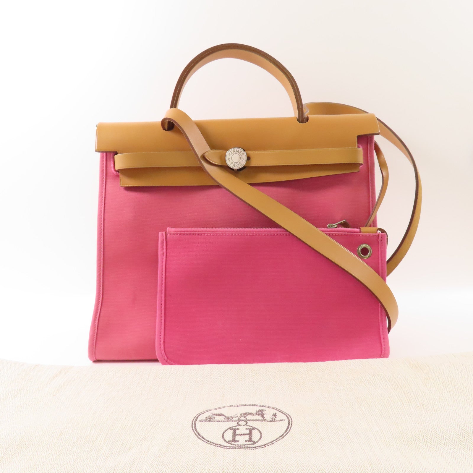 HERMES 帆布Herbag PM銀扣手挽肩背兩用袋