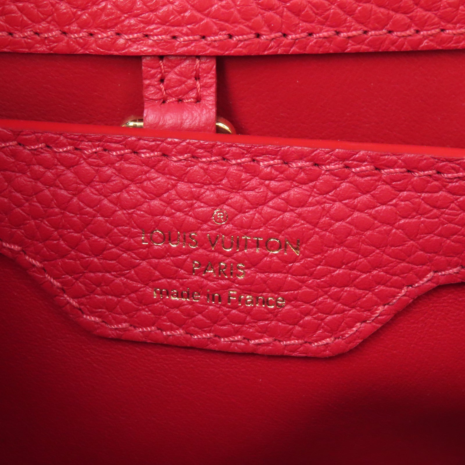 LOUIS VUITTON Taurillon Capucines BB金扣手挽肩背兩用袋紅色