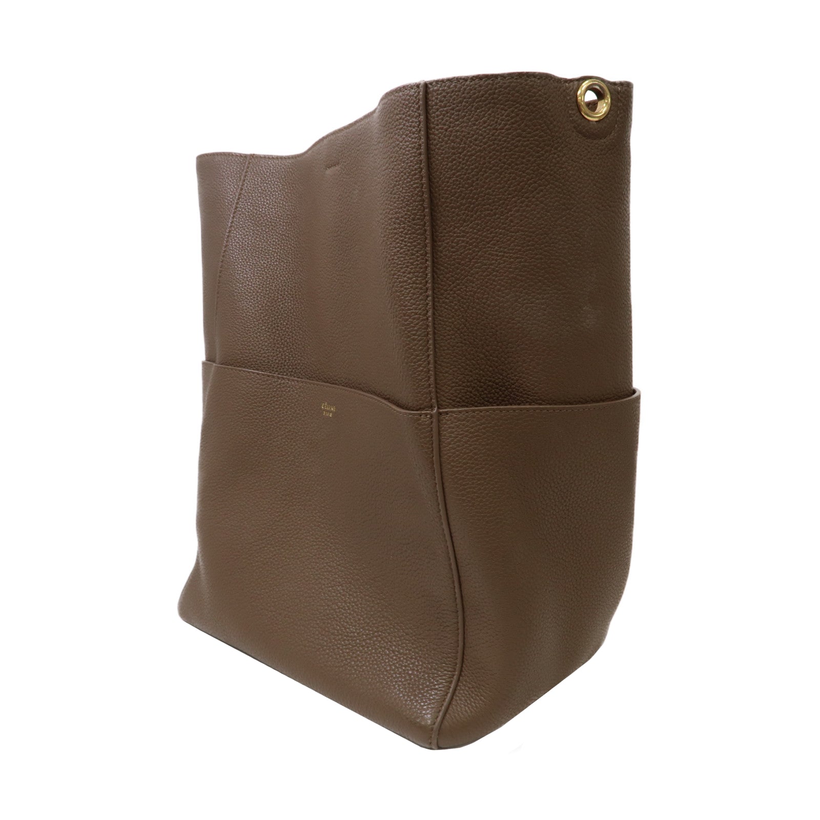 CELINE 牛皮皮革Sangle Bucket金扣肩背袋啡色