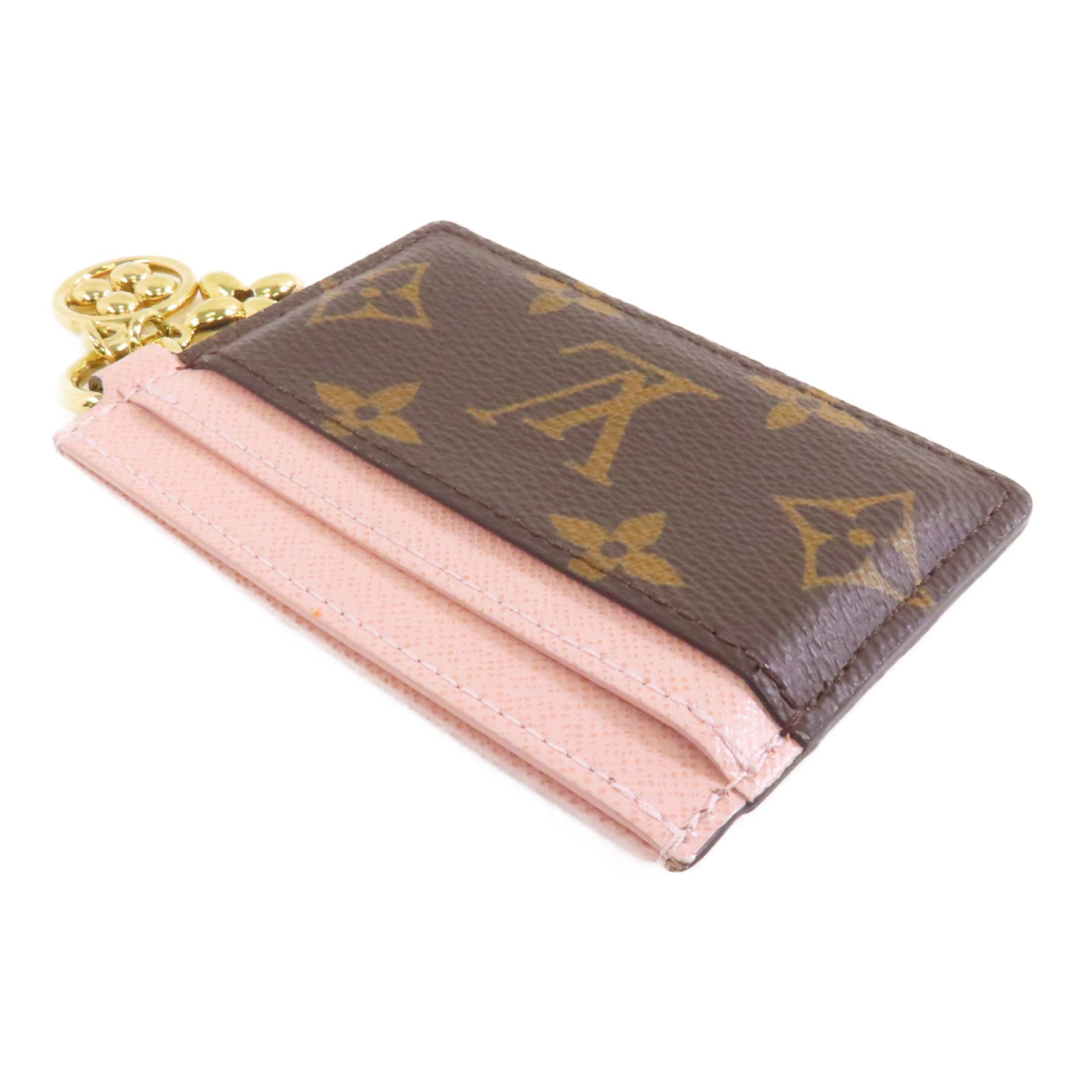 LOUIS VUITTON Monogram Card Case金扣卡片套棕色/粉紅色