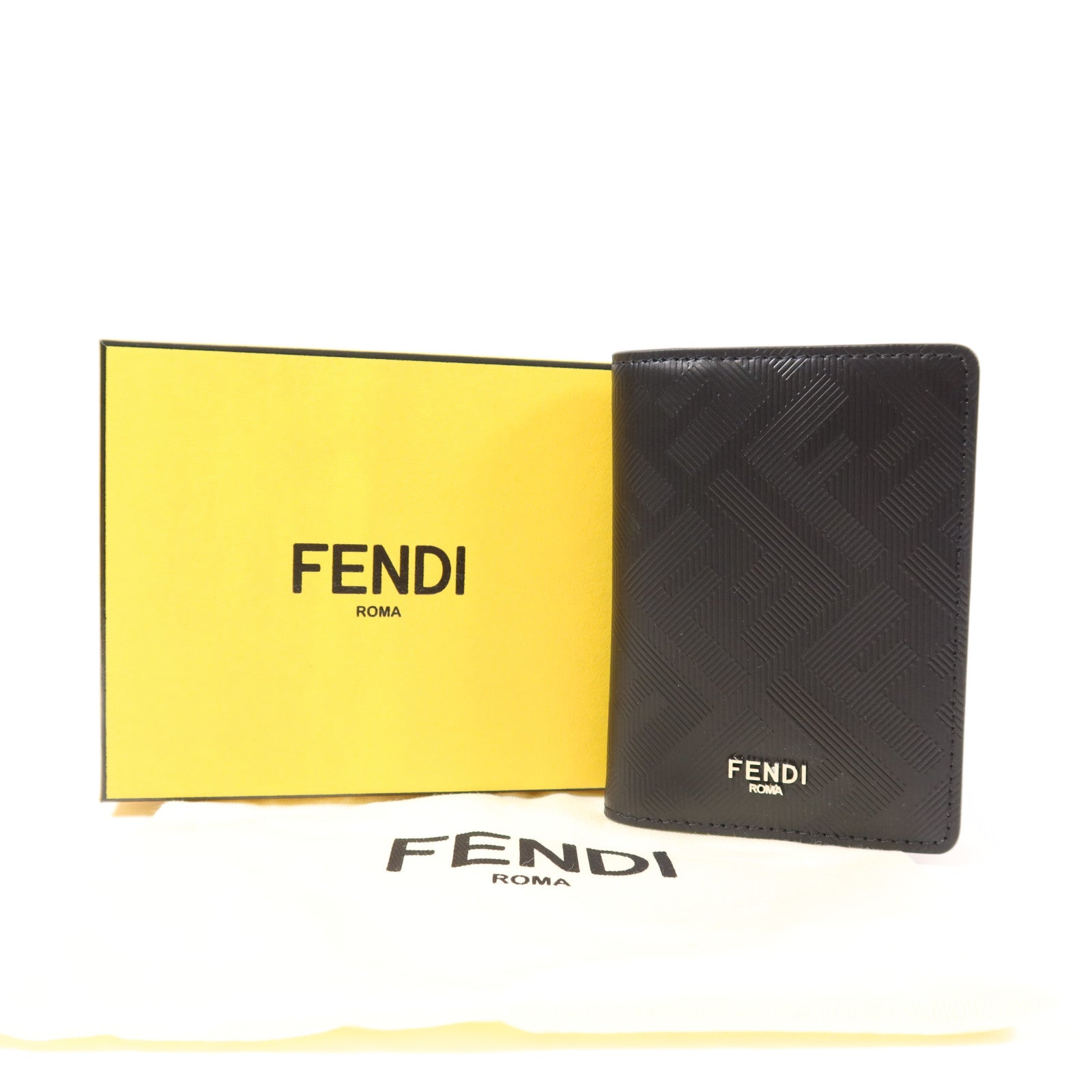 FENDI SHW Shadow Card Case Calfskin Leather Black