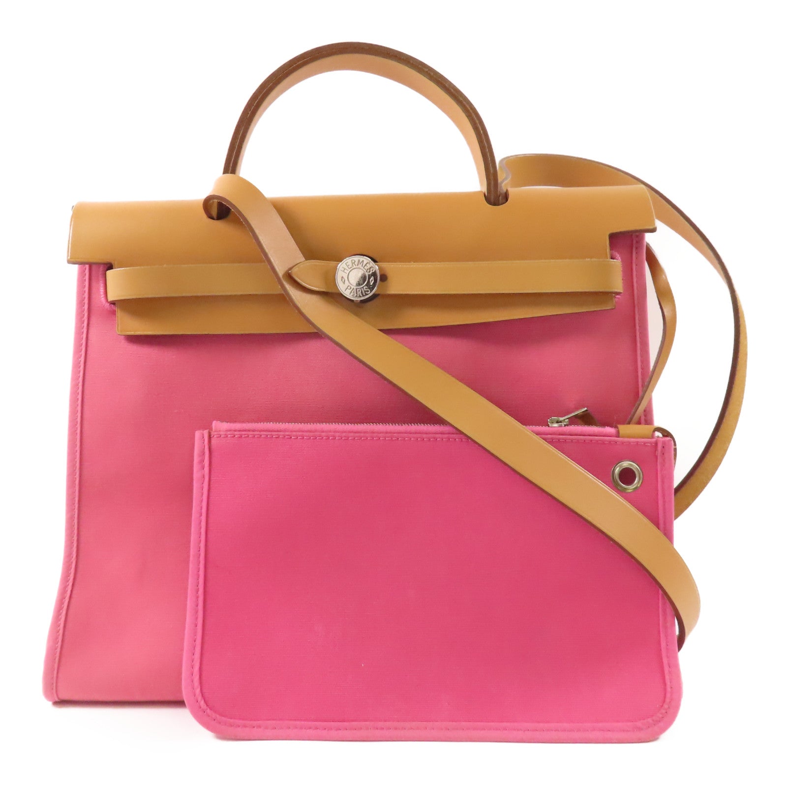 HERMES 帆布Herbag PM銀扣手挽肩背兩用袋