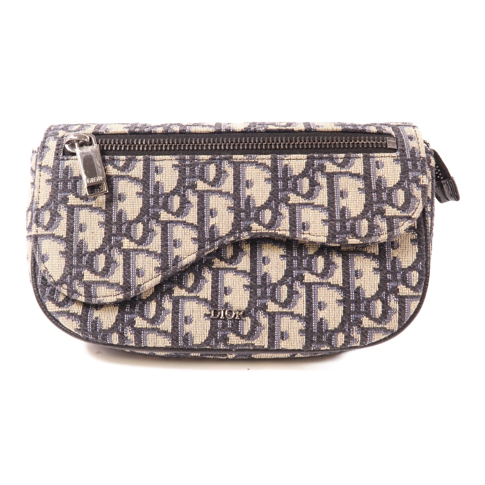 Dior 帆布Saddle Pouch銀扣手拿包