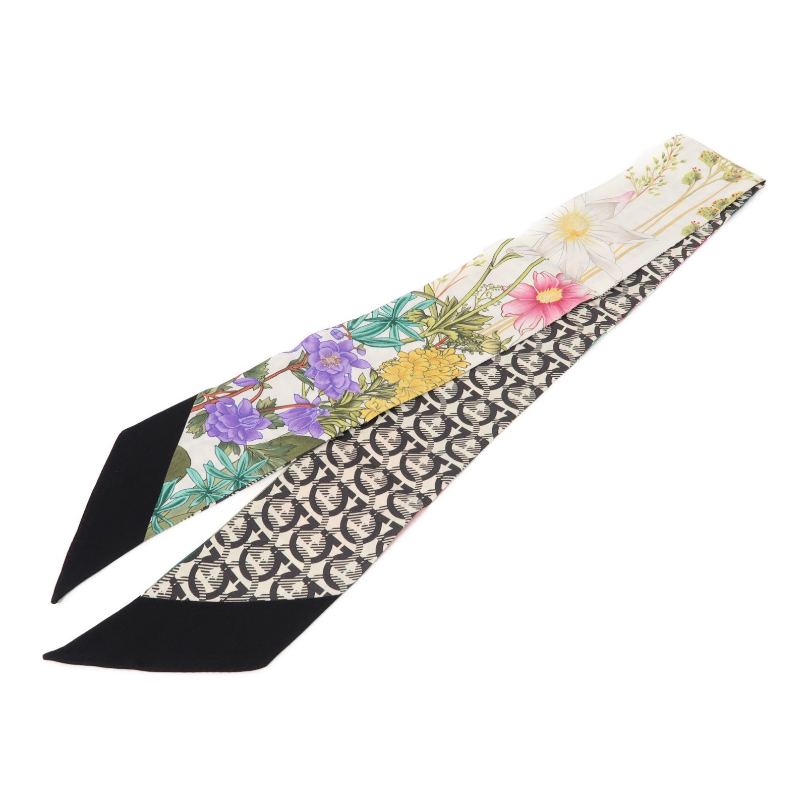 Salvatore Ferragamo 【激減優惠】絲質Scarf絲巾黑色/白色