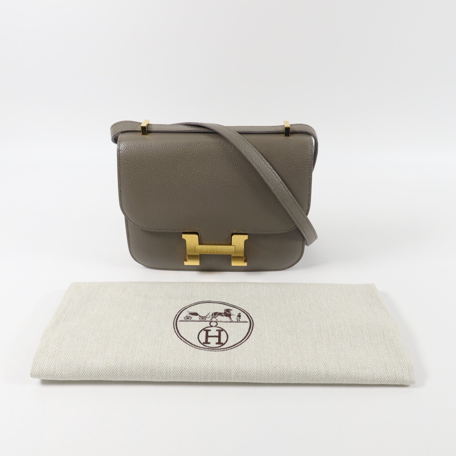 HERMES Epsom皮革Constance Mini肩背袋Gris Etain