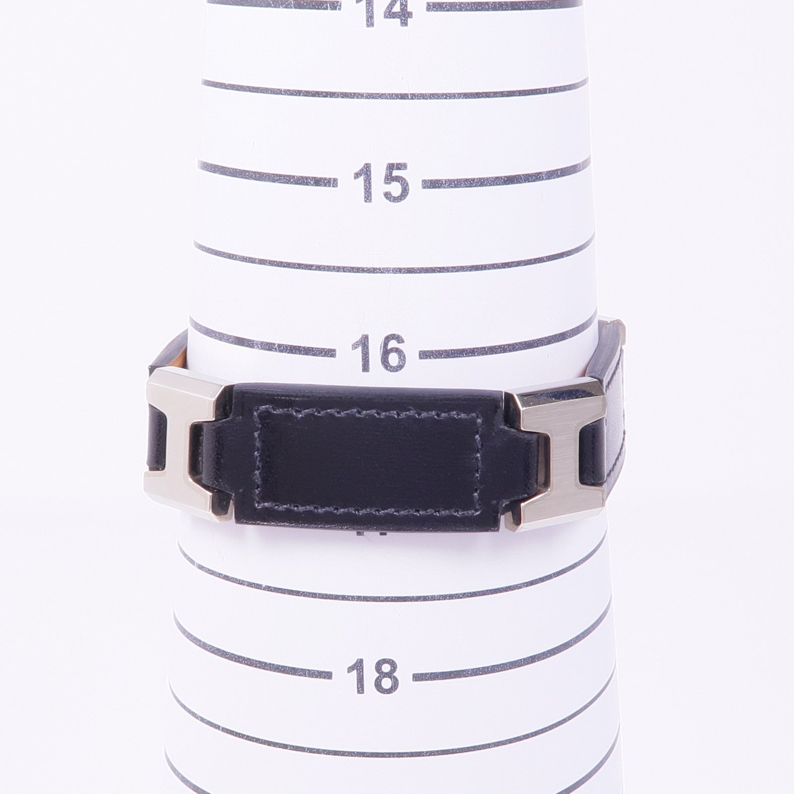 HERMES 【激減優惠】皮革Bracelet銀扣手帶Noir