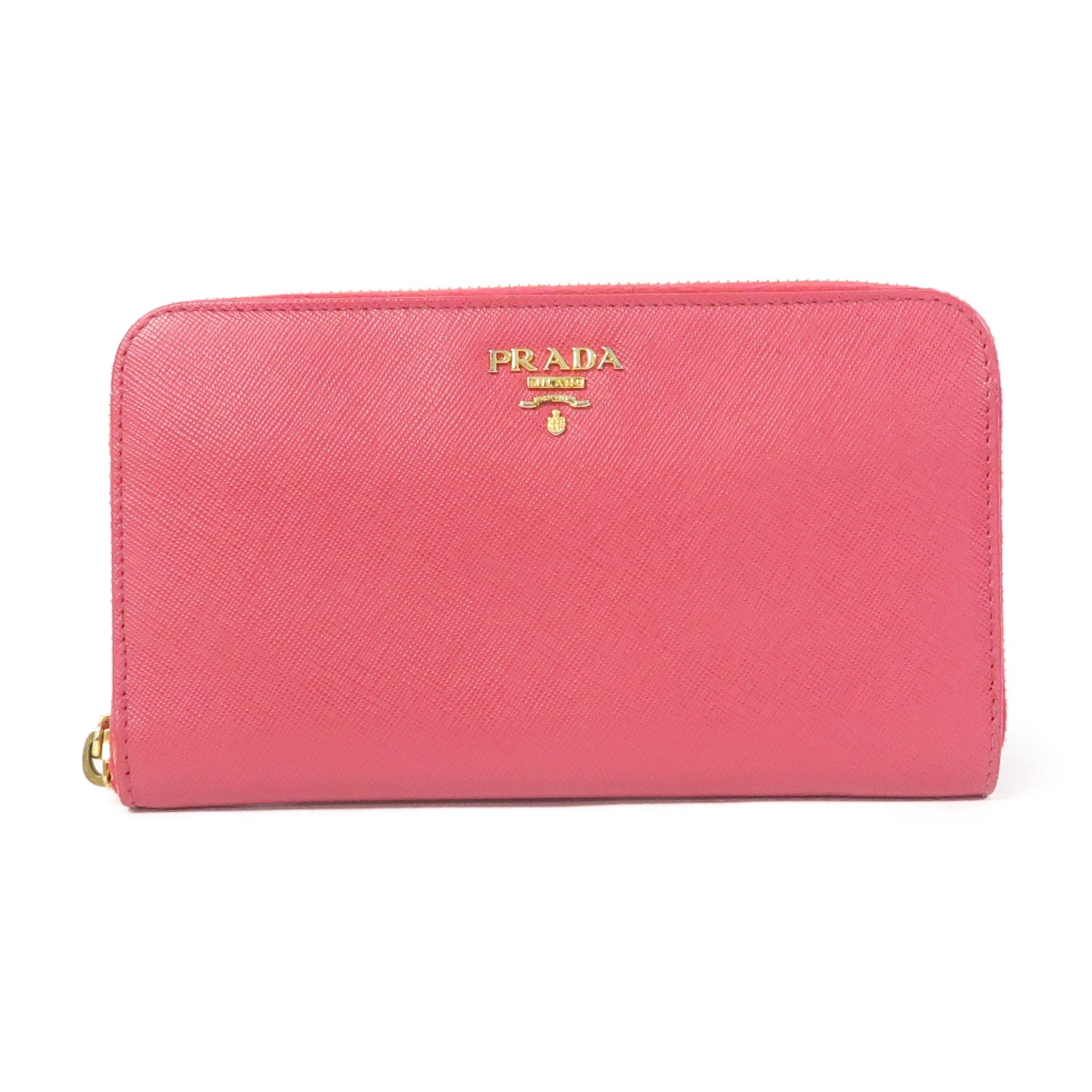 PRADA 牛皮皮革Zipper Long Wallet金扣長錢包牡丹粉色
