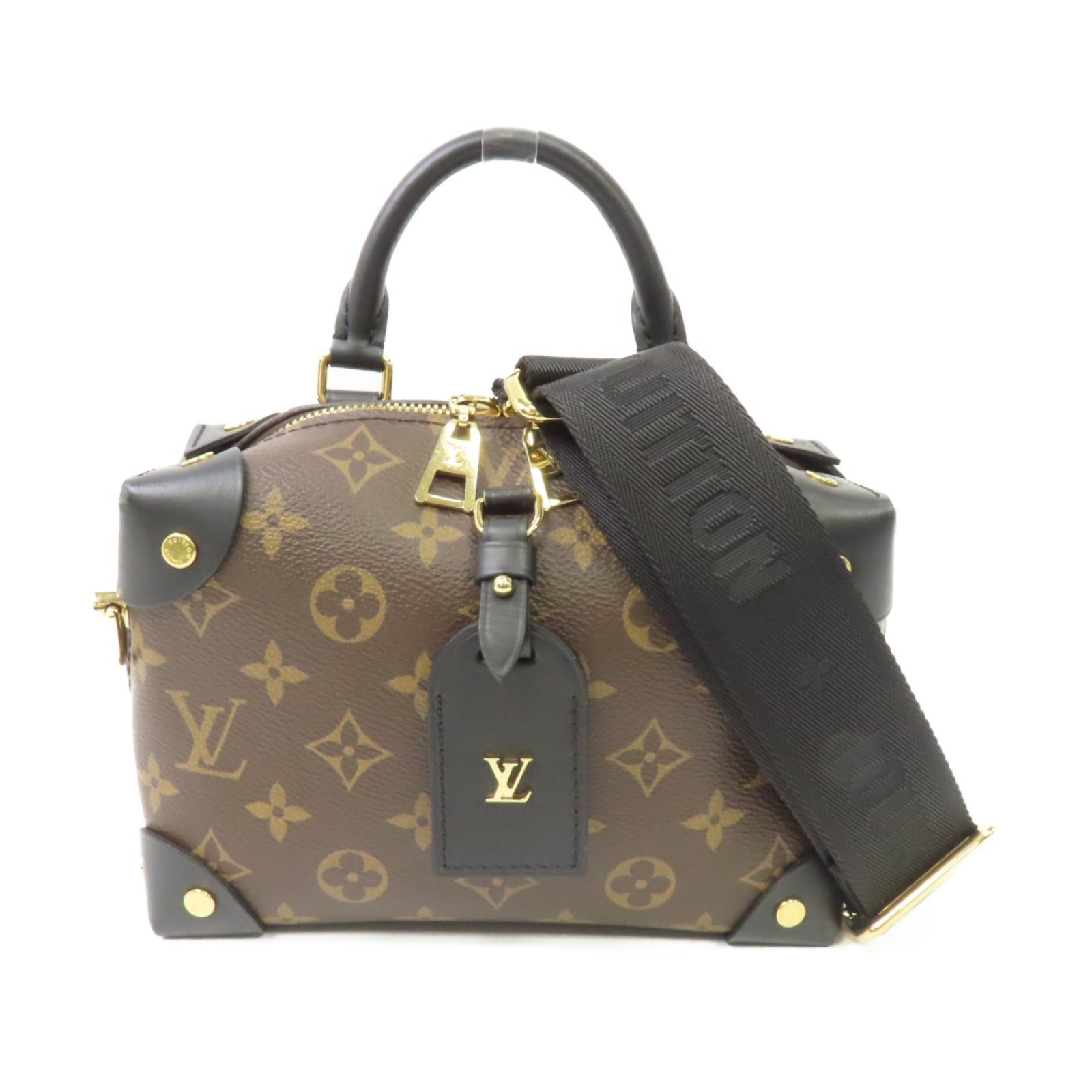 LOUIS VUITTON Monogram Petite Malle Souple金扣手挽肩背兩用袋棕色/黑色