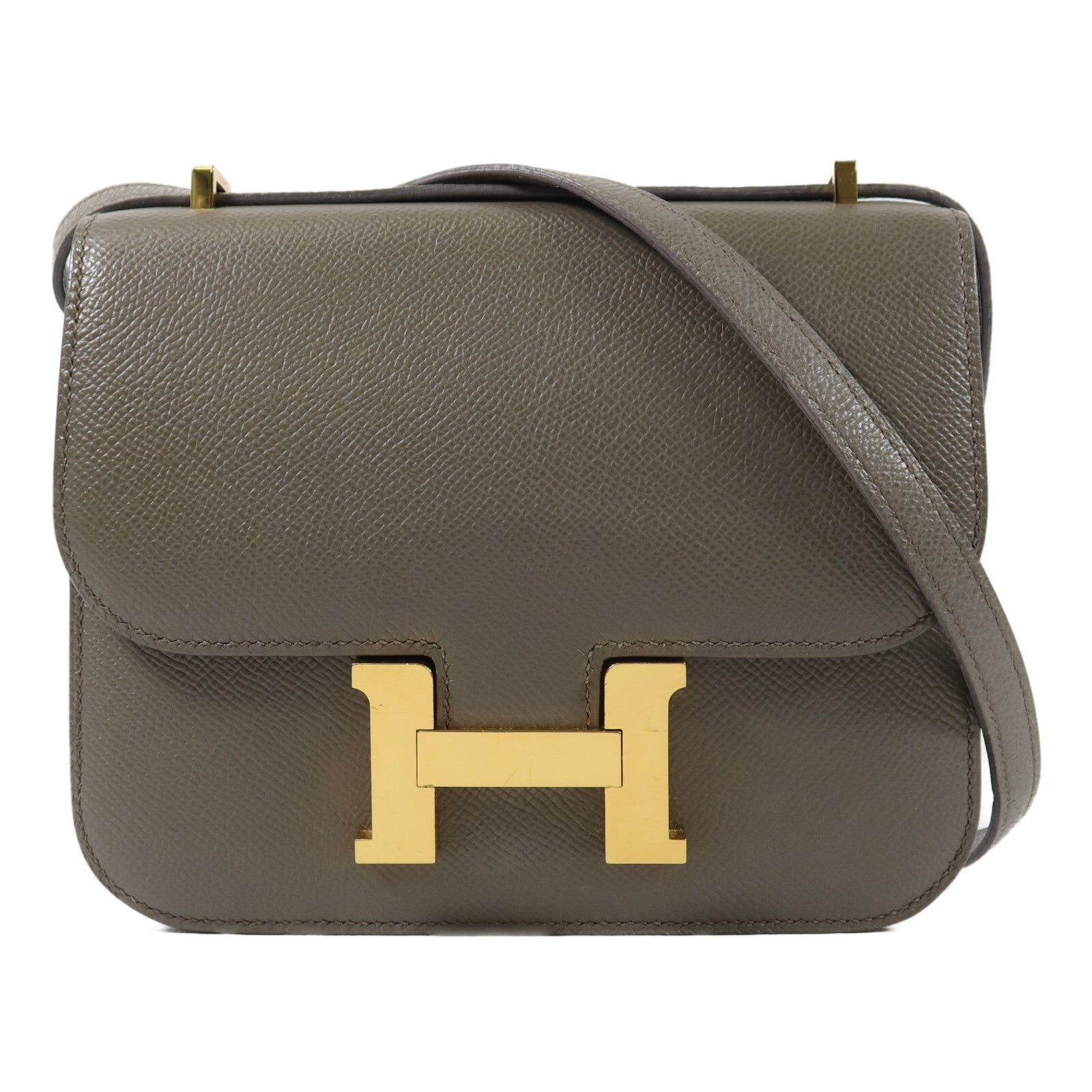 HERMES Epsom皮革Constance Mini肩背袋Gris Etain