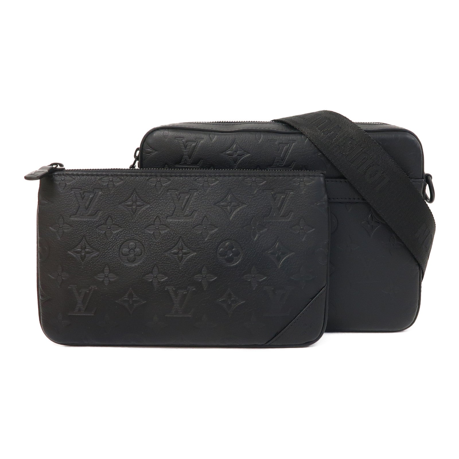 LOUIS VUITTON Monogram Empreinte Trio Messenger肩背袋黑色