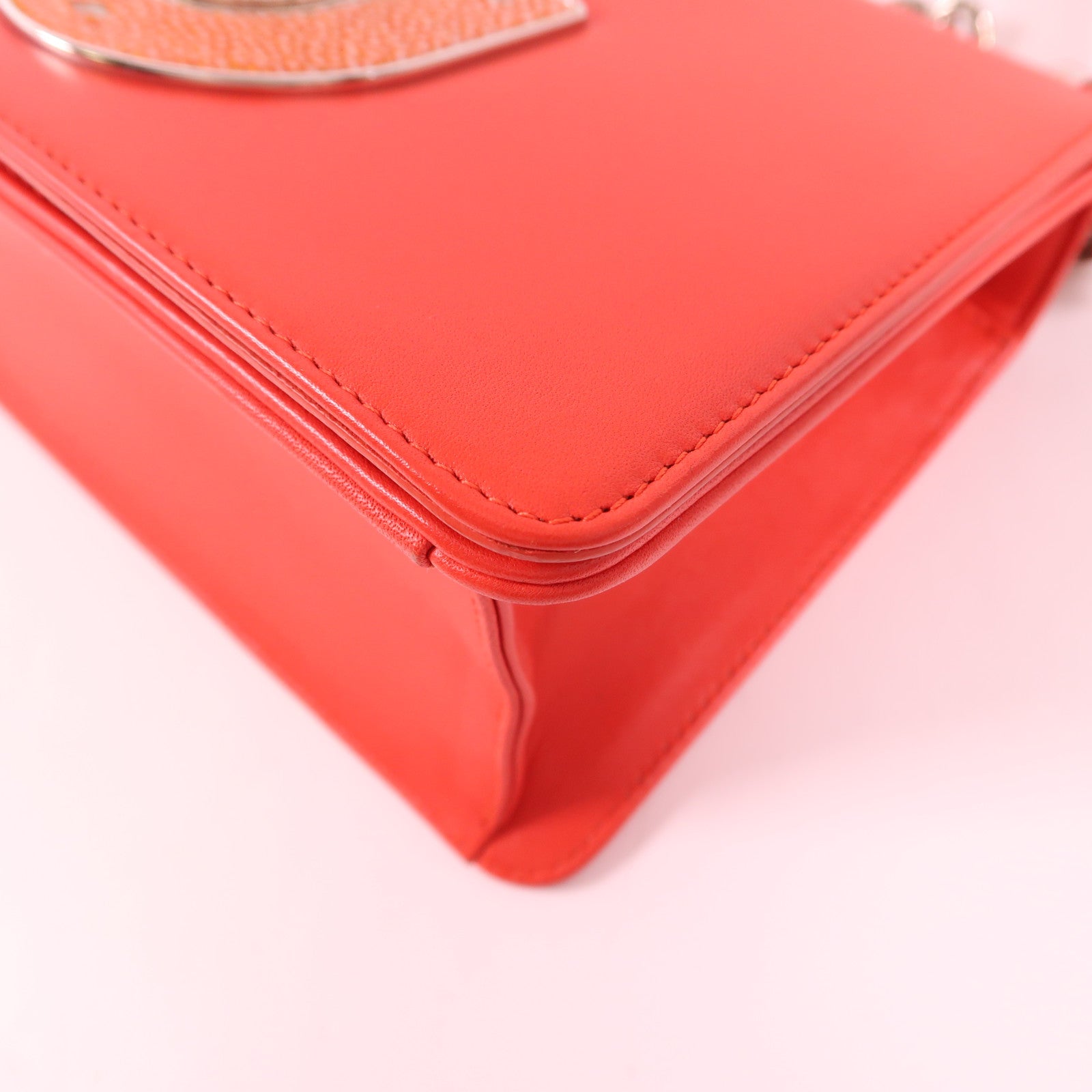 Dior 魔鬼魚皮革/牛皮皮革Chain Shoulder Bag銀扣鏈帶肩背袋