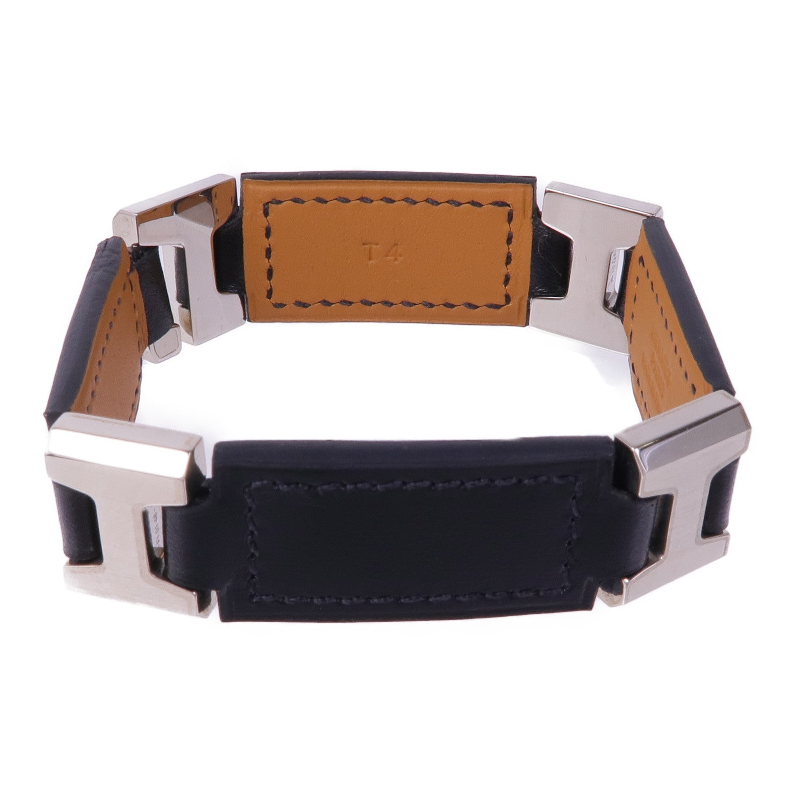 HERMES 皮革Bracelet銀扣手帶Noir