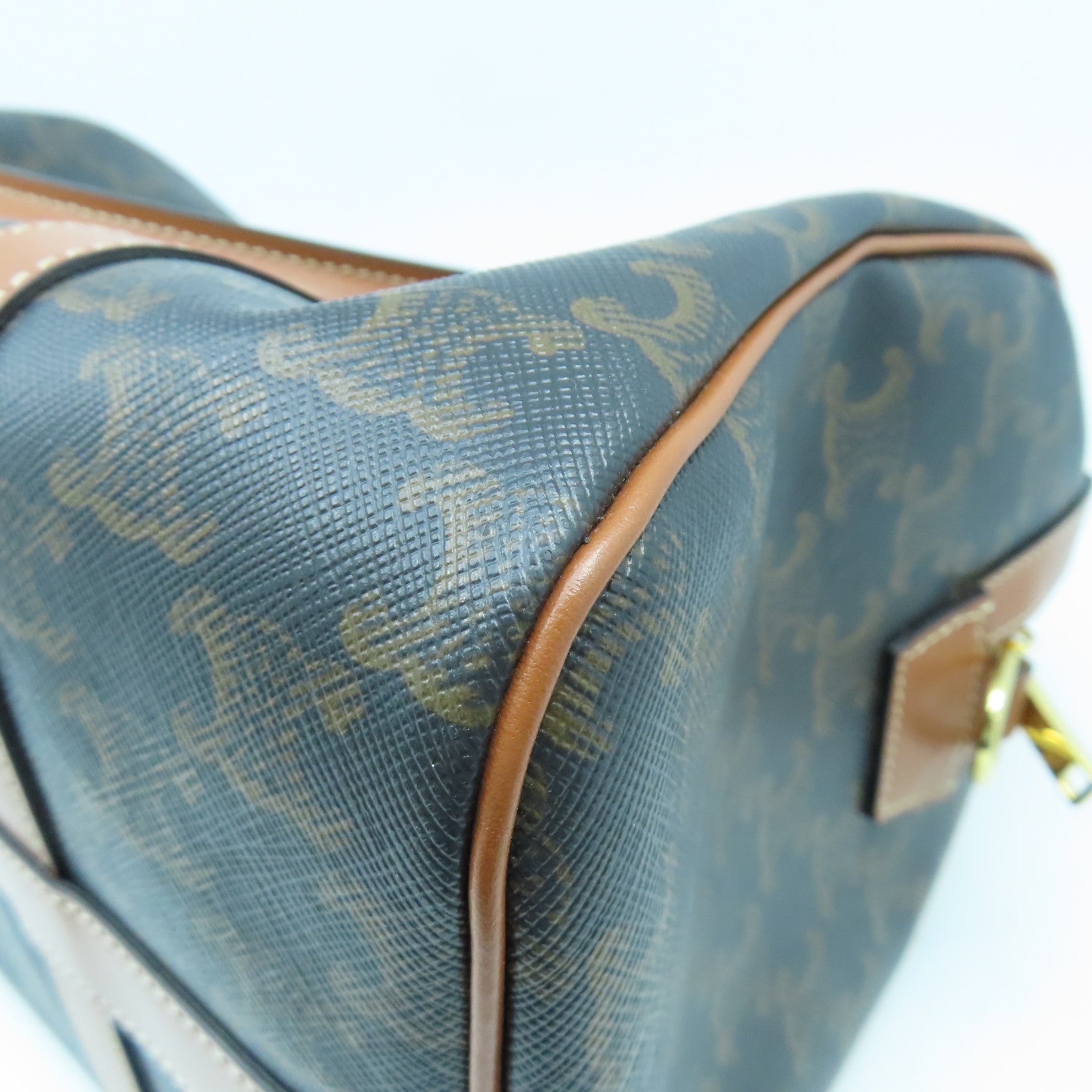 CELINE 塗層帆布Boston Bag Medium金扣手挽肩背兩用袋啡色