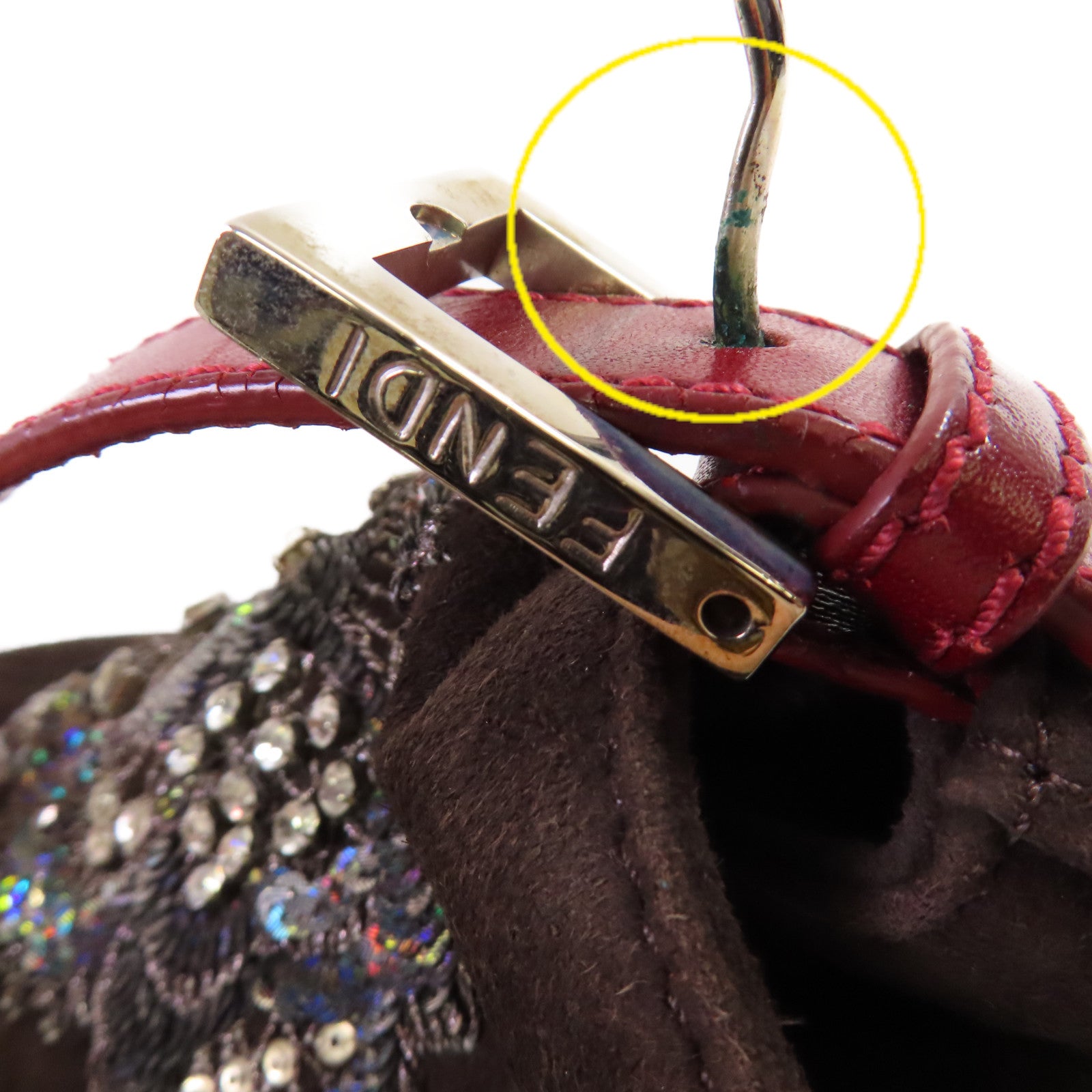 FENDI 麂皮皮革Mamma Bucke Hand Bag銀扣手挽袋啡色